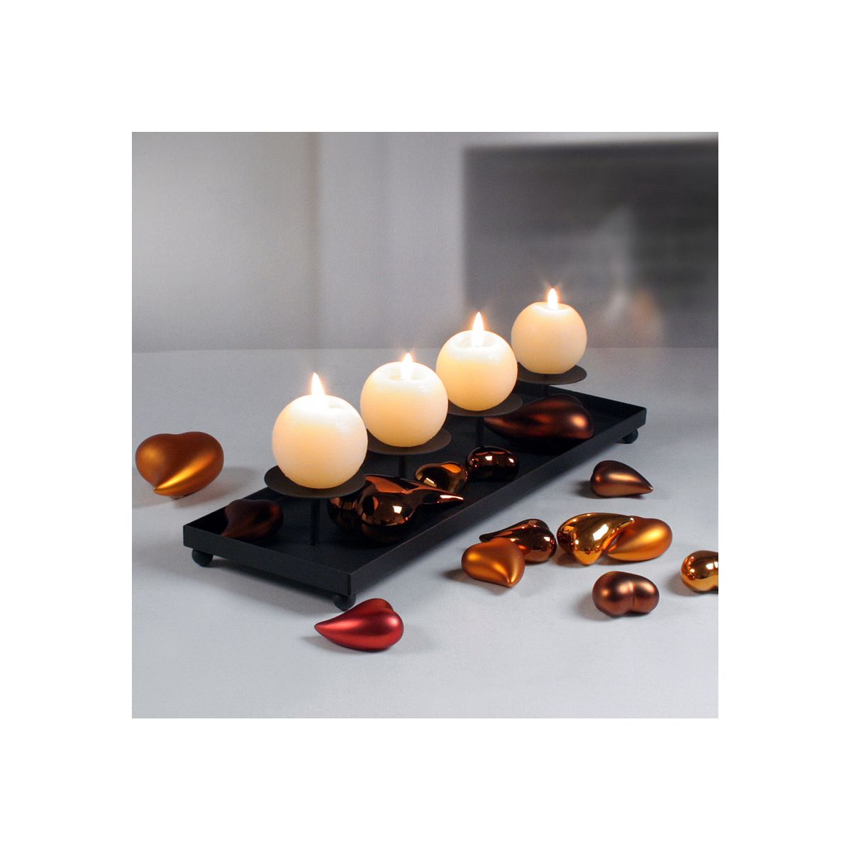 Metall Kerzenplatte rechteckig für 4 Kerzen schwarz