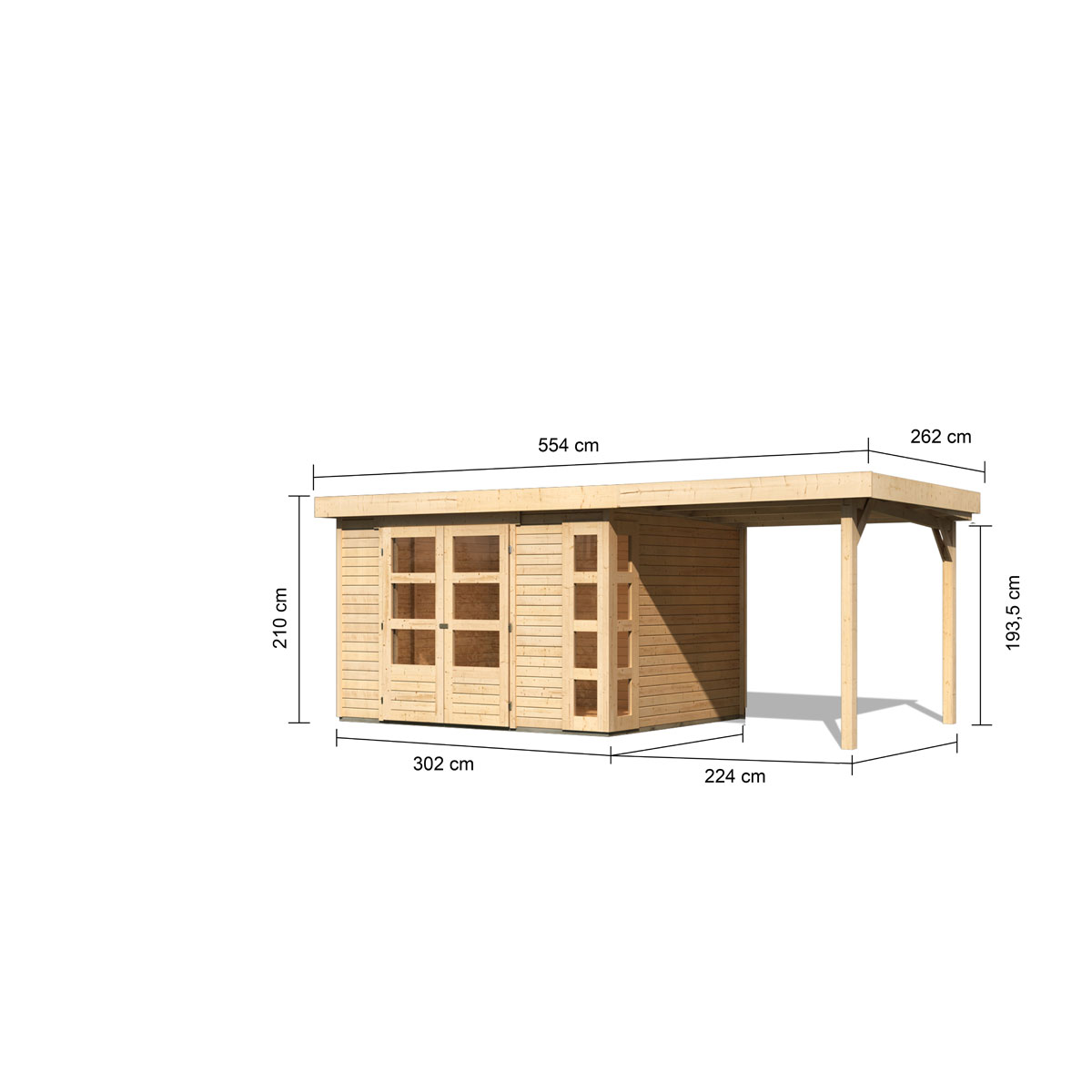 Karibu BBH Kerko 5 Set mit Anbaudach naturbelassen Bild 3