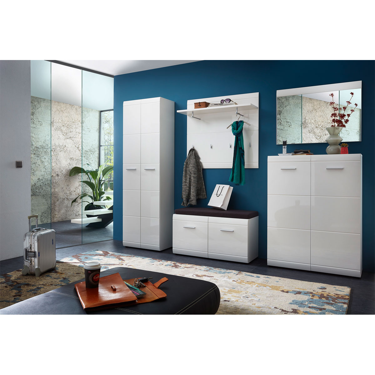 Schuhschrank Adison Fronten in Hochglanz mit Rillenfräsung 90 x 120 x 36 cm weiß Bild 3