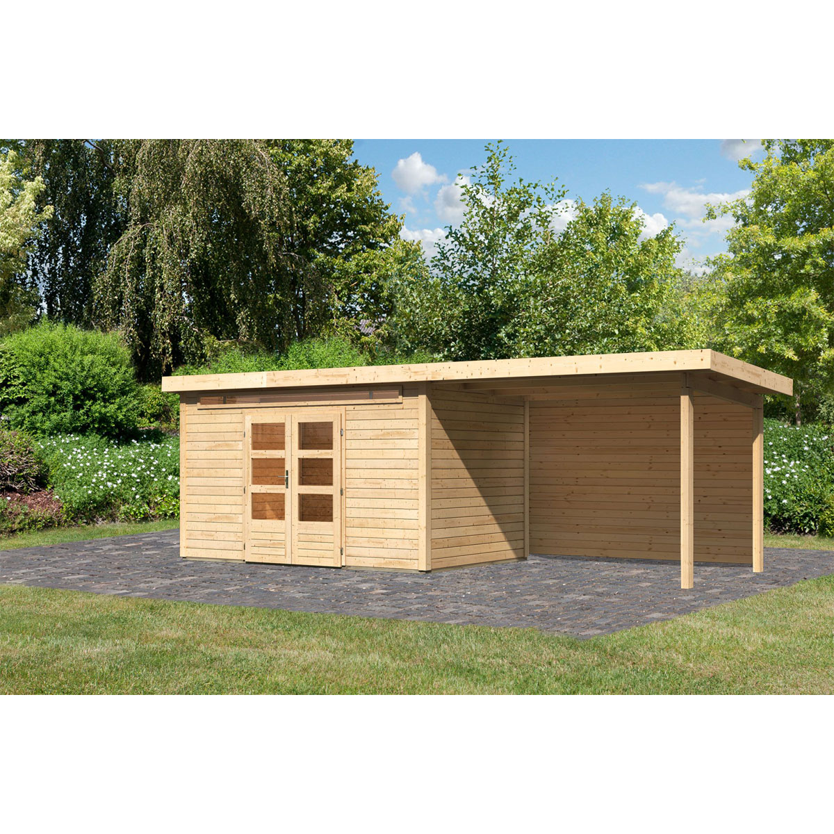 Karibu BBH Kandern 7 Set mit Anbaudach naturbelassen Bild 2