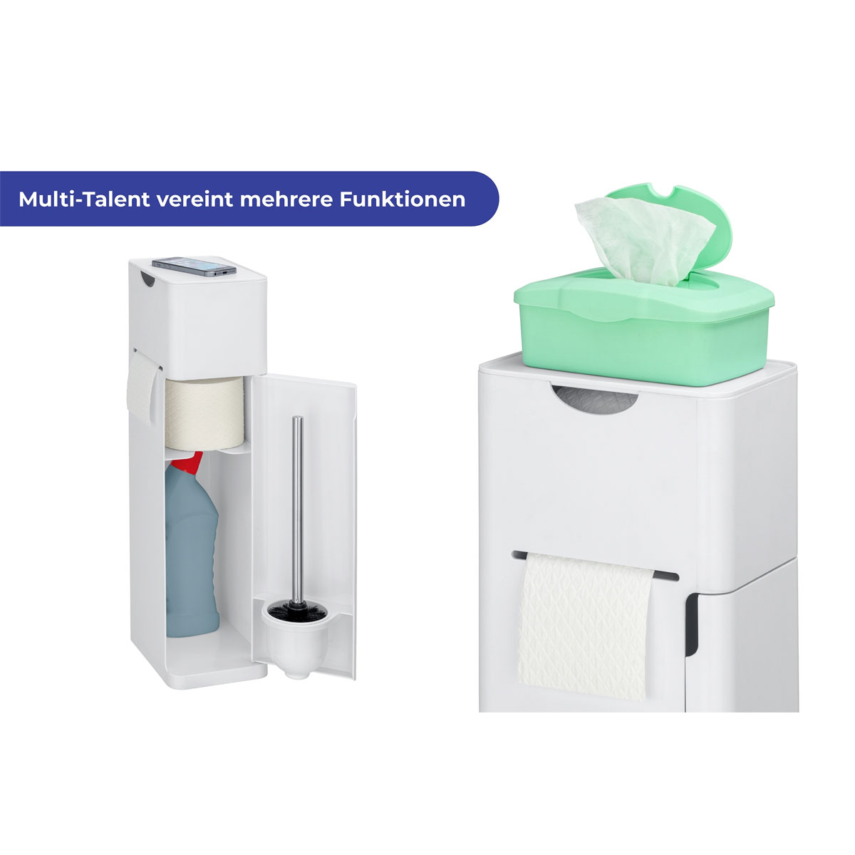 Wenko  6 in 1 Stand WC-Garnitur Imon Weiß matt integrierter Toilettenpapierhalter WC-Bürstenhalter Ersatzrollenhalter Stauraumfächer und Ablage Bild 3