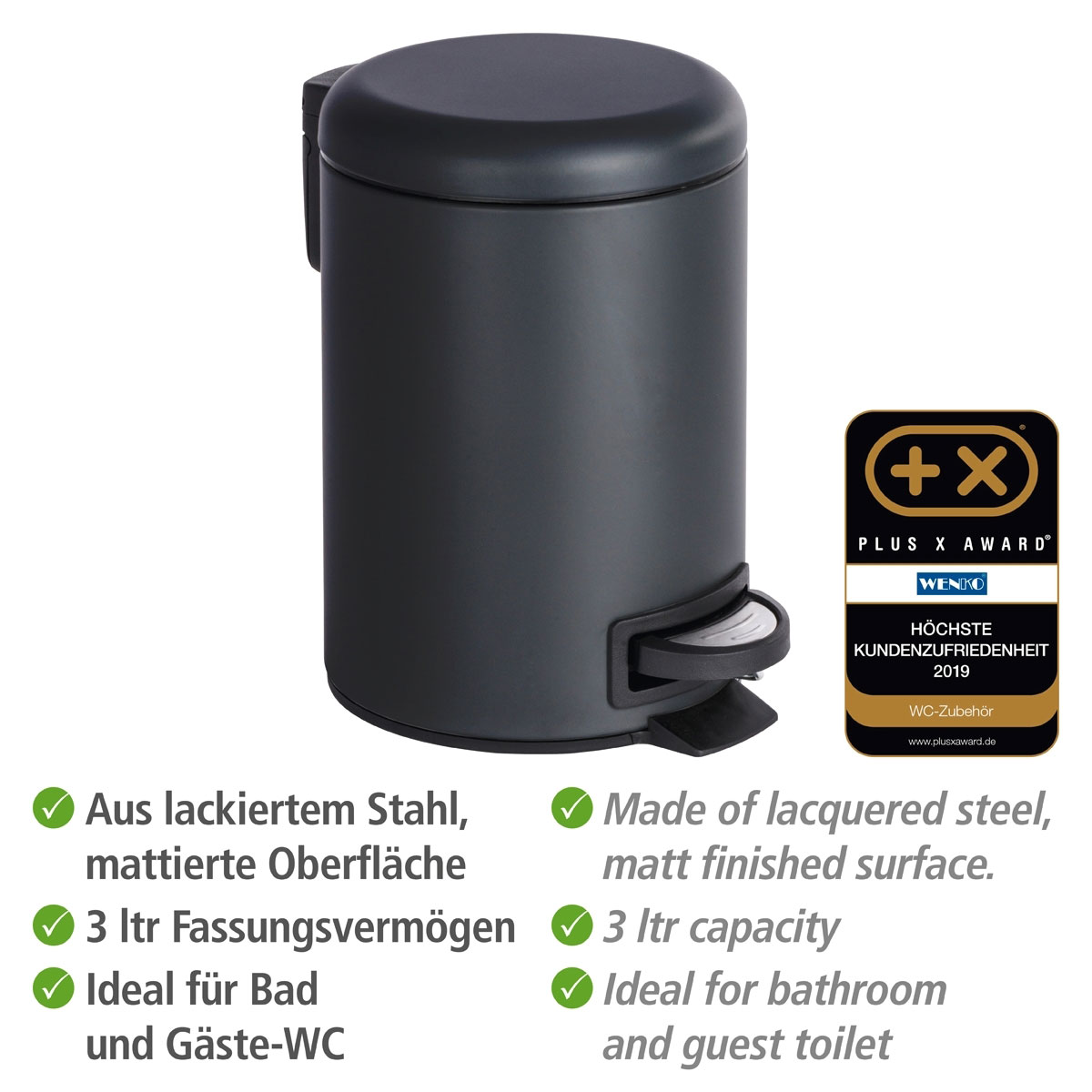 Wenko Kosmetik Treteimer Leman schwarz 3 L Bild 3
