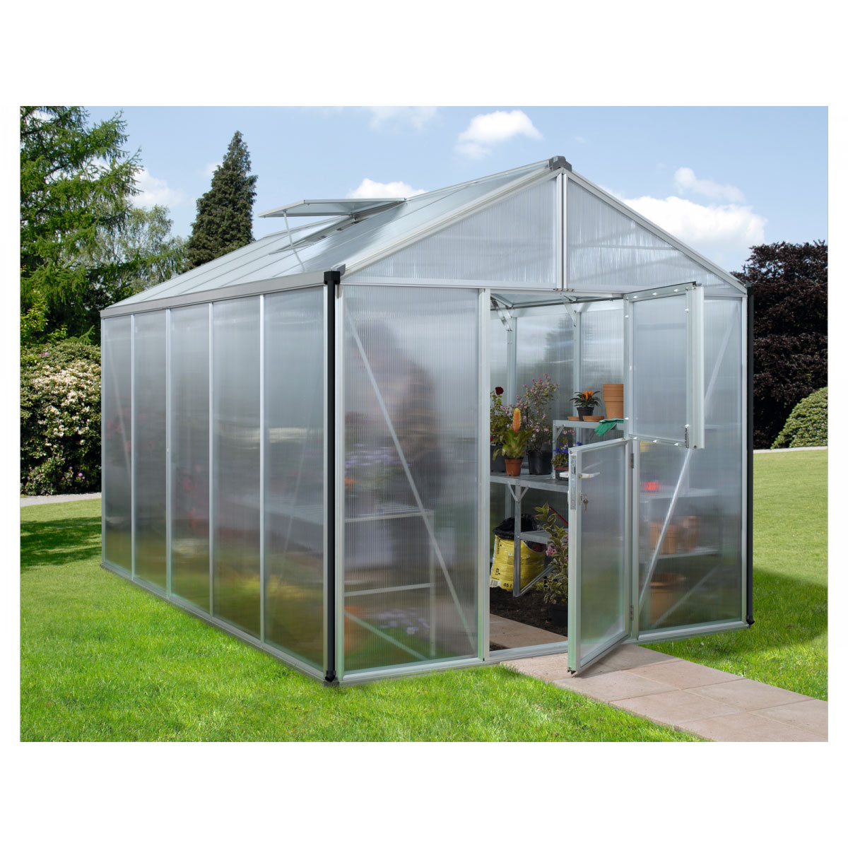 Vitavia Gewächshaus Zeus 10000 10m² 10 mm Hohlkammerplatte silber Bild 1