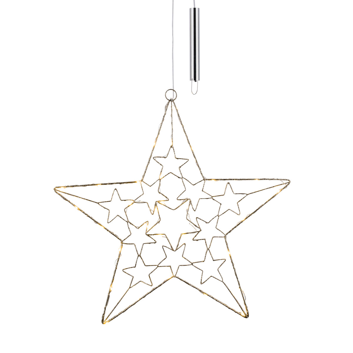 Metallstern 30 LEDs hängend batteriebetrieben AA gold 18 cm