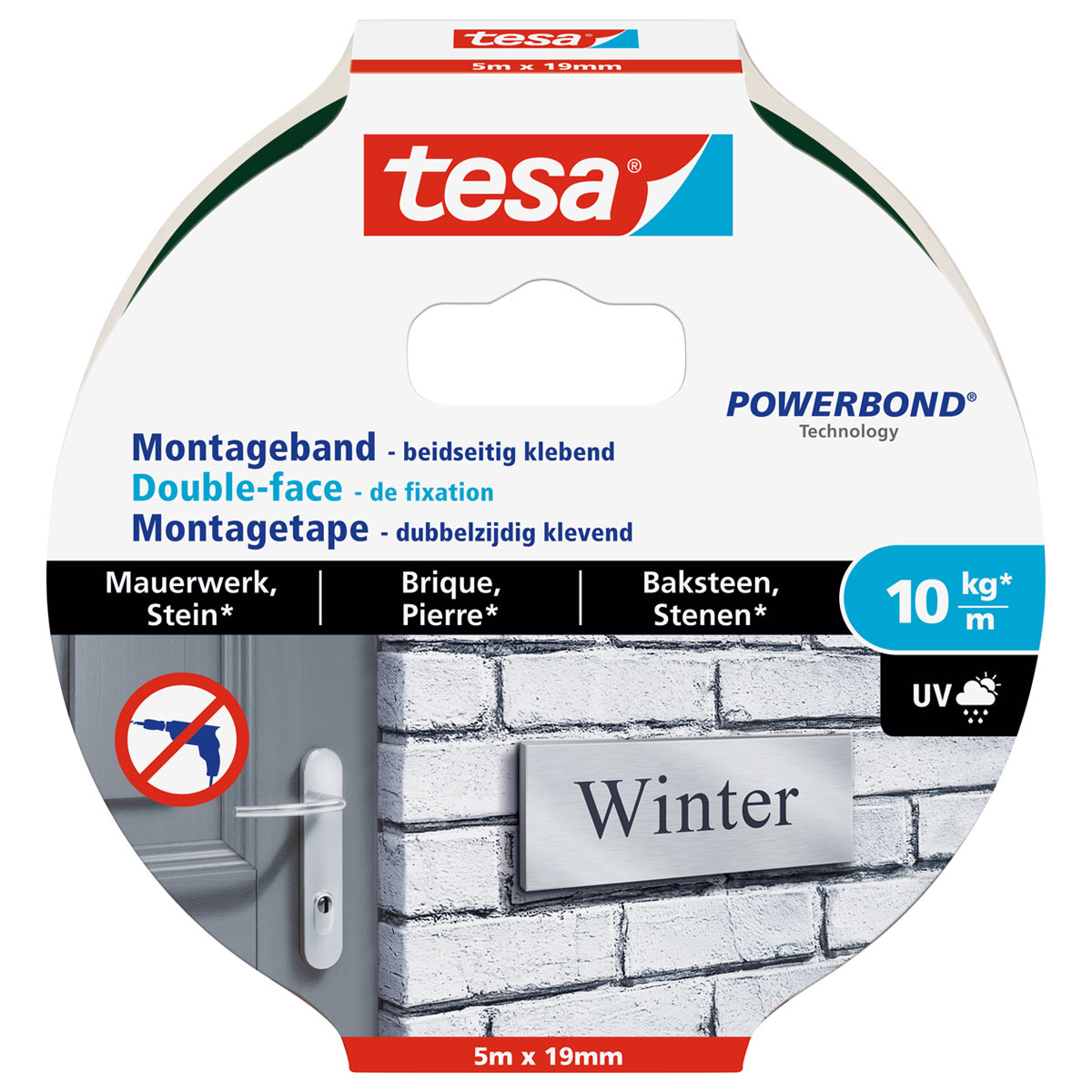 Tesa Montageband für Mauerwerk 5 m x 19 mm Traglast 10 kg