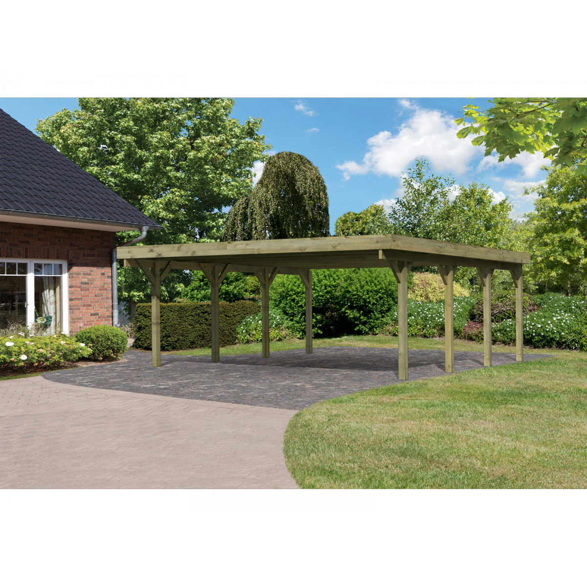 Karibu Doppelcarport Classic 2 Variante A ohne Einfahrtsbogen
