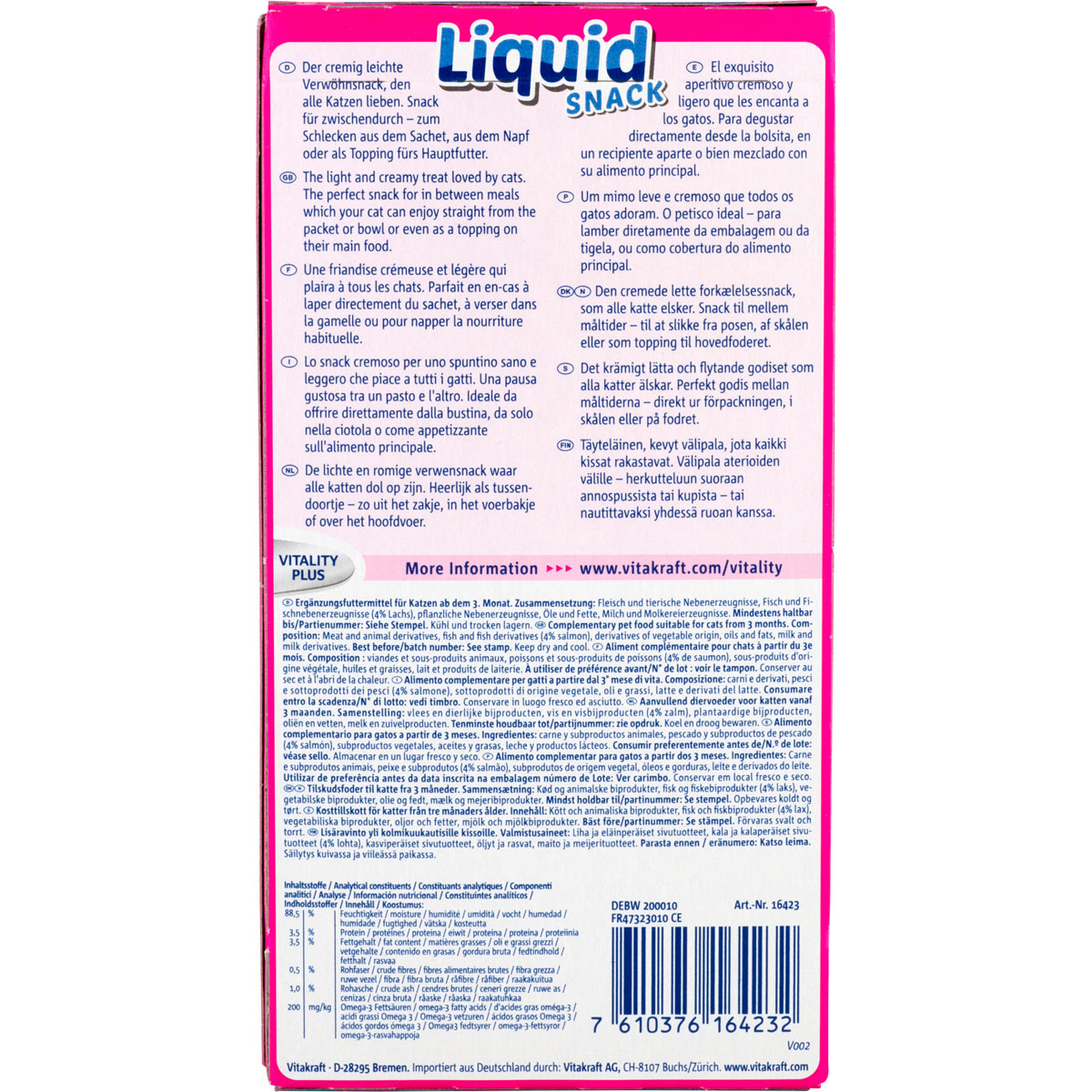 Vitakraft Katzensnack Liquid SNACK Lachs und Omega 3 6 x 15 g Bild 2