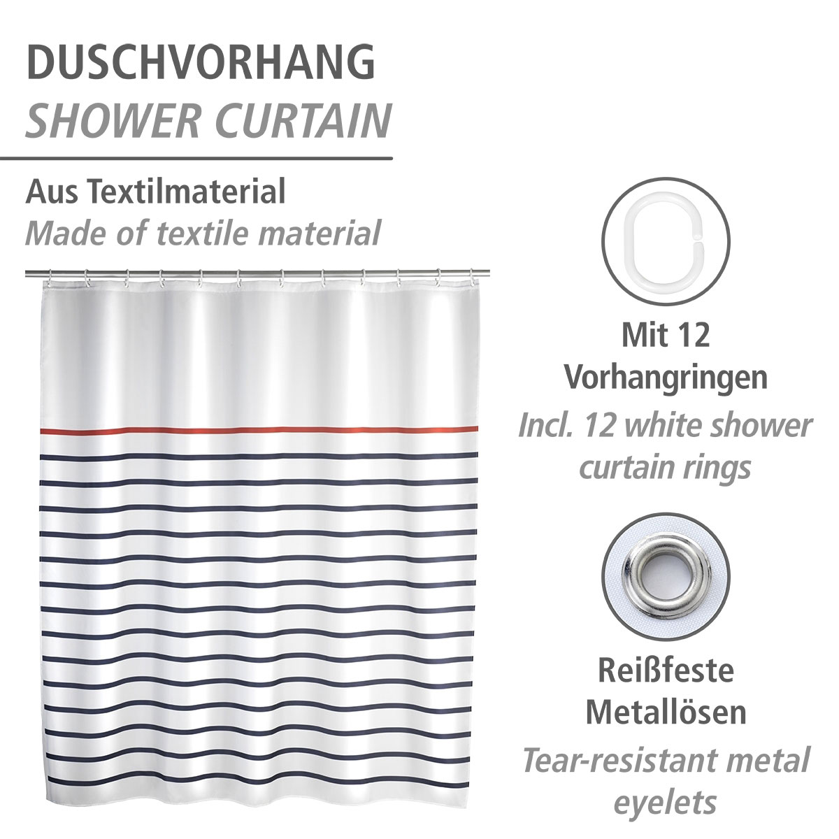 Wenko  Duschvorhang Marine White Textil Polyester 180 x 200 cm waschbar Bild 2