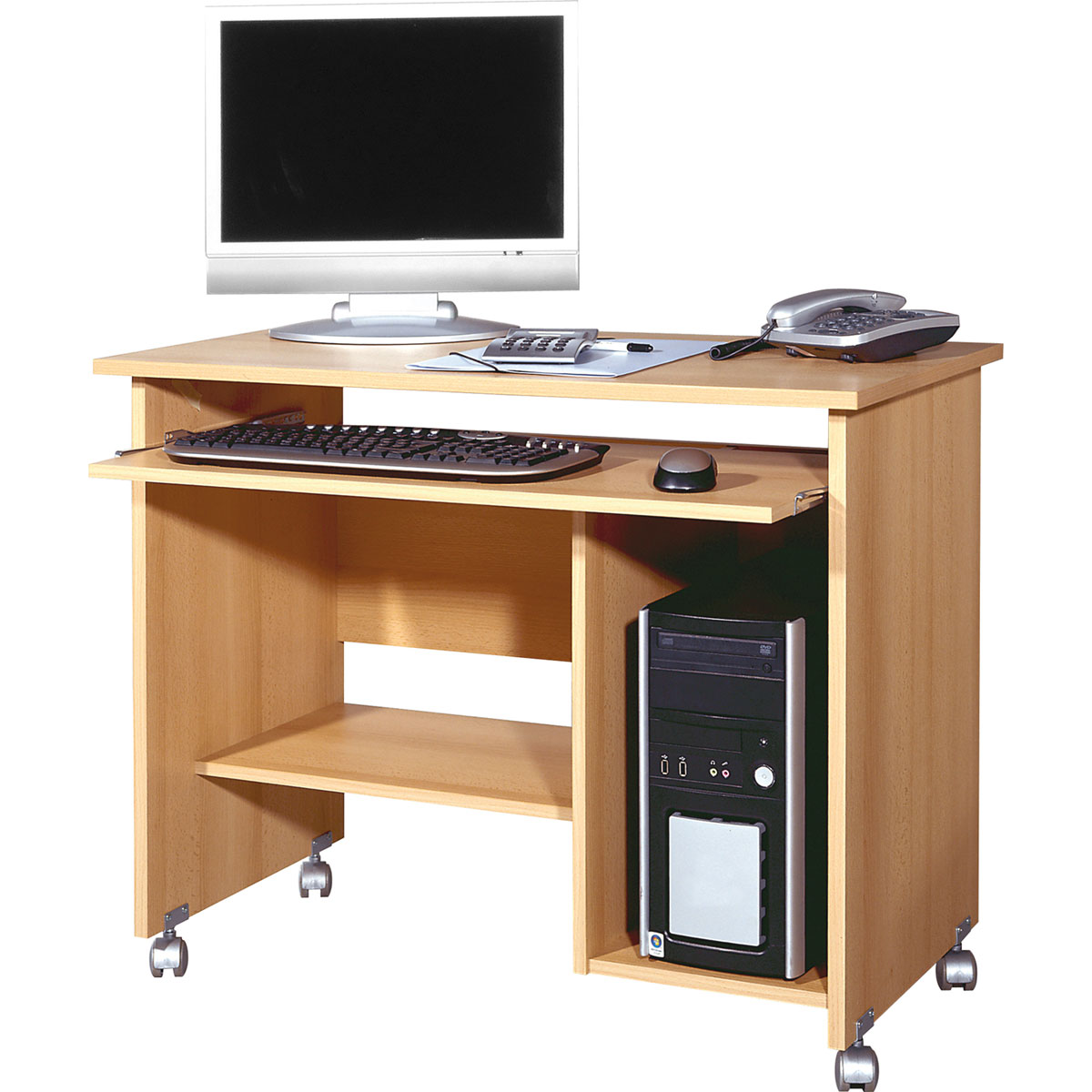 Computertisch Work mit Laufrollen und Tastaturauszug 90 x 72 x 48 cm Buche-Nachbildung Bild 5