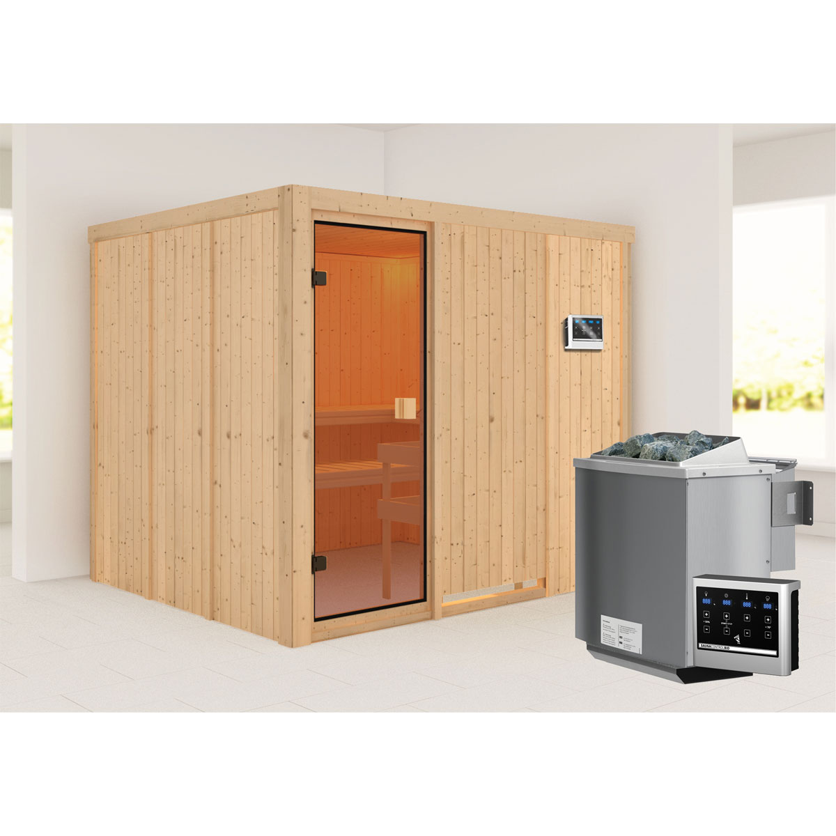 Karibu Sauna Nybro naturbelassen Bio externe Steuerung