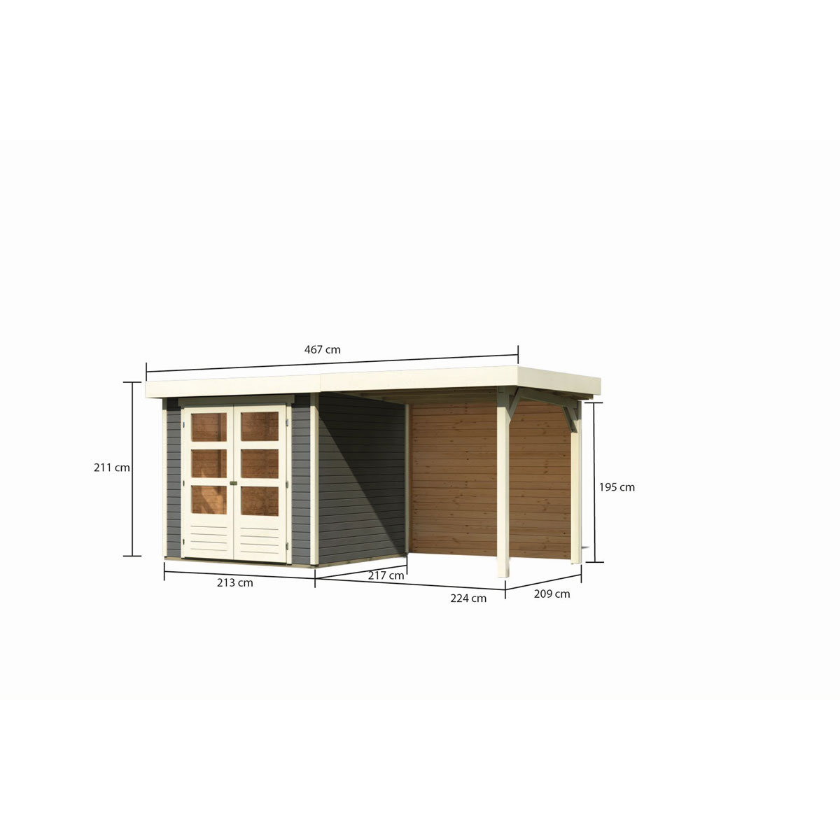 Karibu BBH Askola 2 Set mit Anbaudach terragrau Bild 3