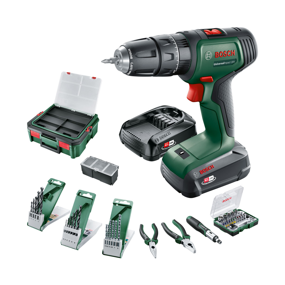 Bosch Akku-Schlagbohrschrauber UniversalImpact 18V 2 Akkus Ladegerät und Zubehör