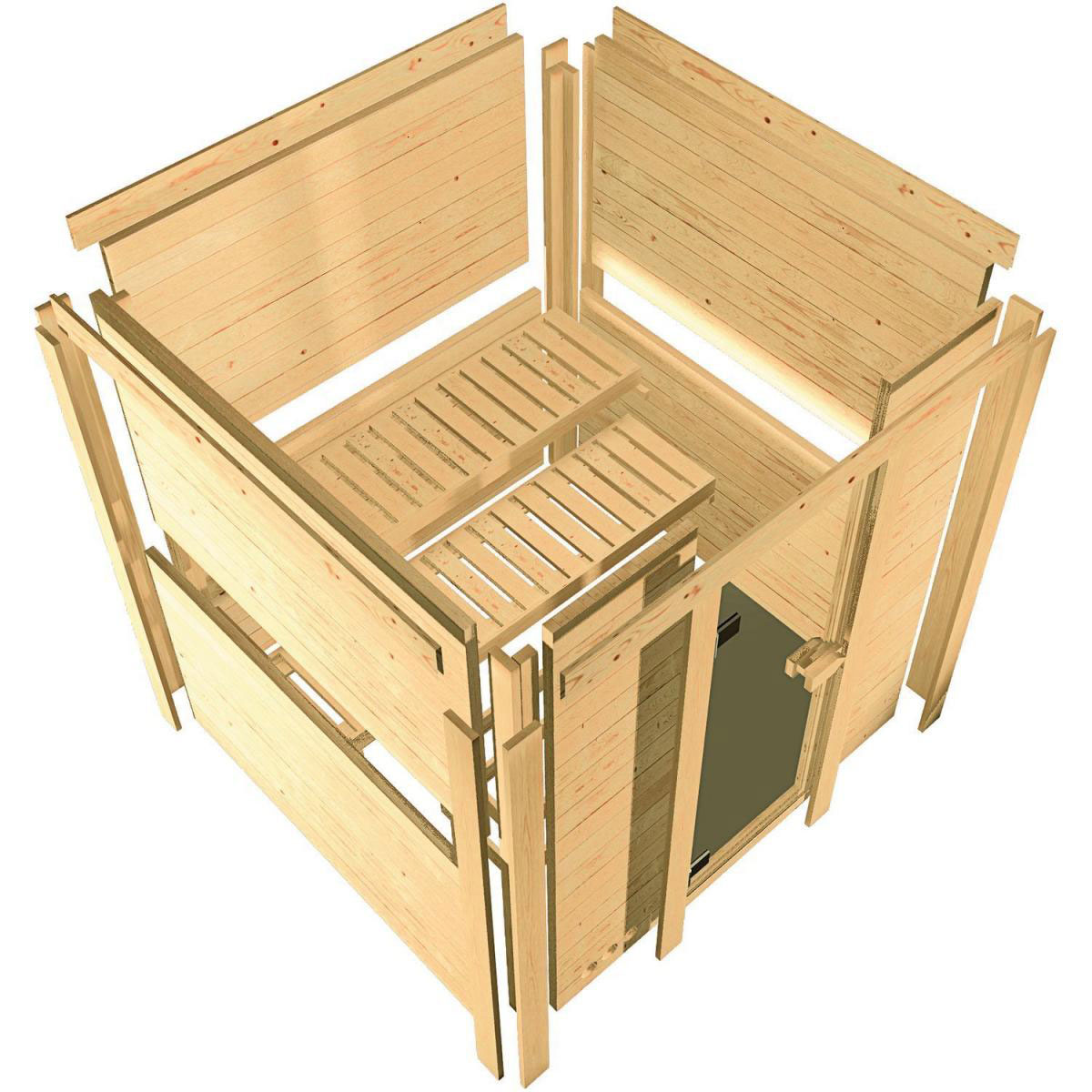 Karibu Sauna Sonara Fronteinstieg 9 kW Ofen integr Strg Tür gedämmt mit Kranz Bild 4