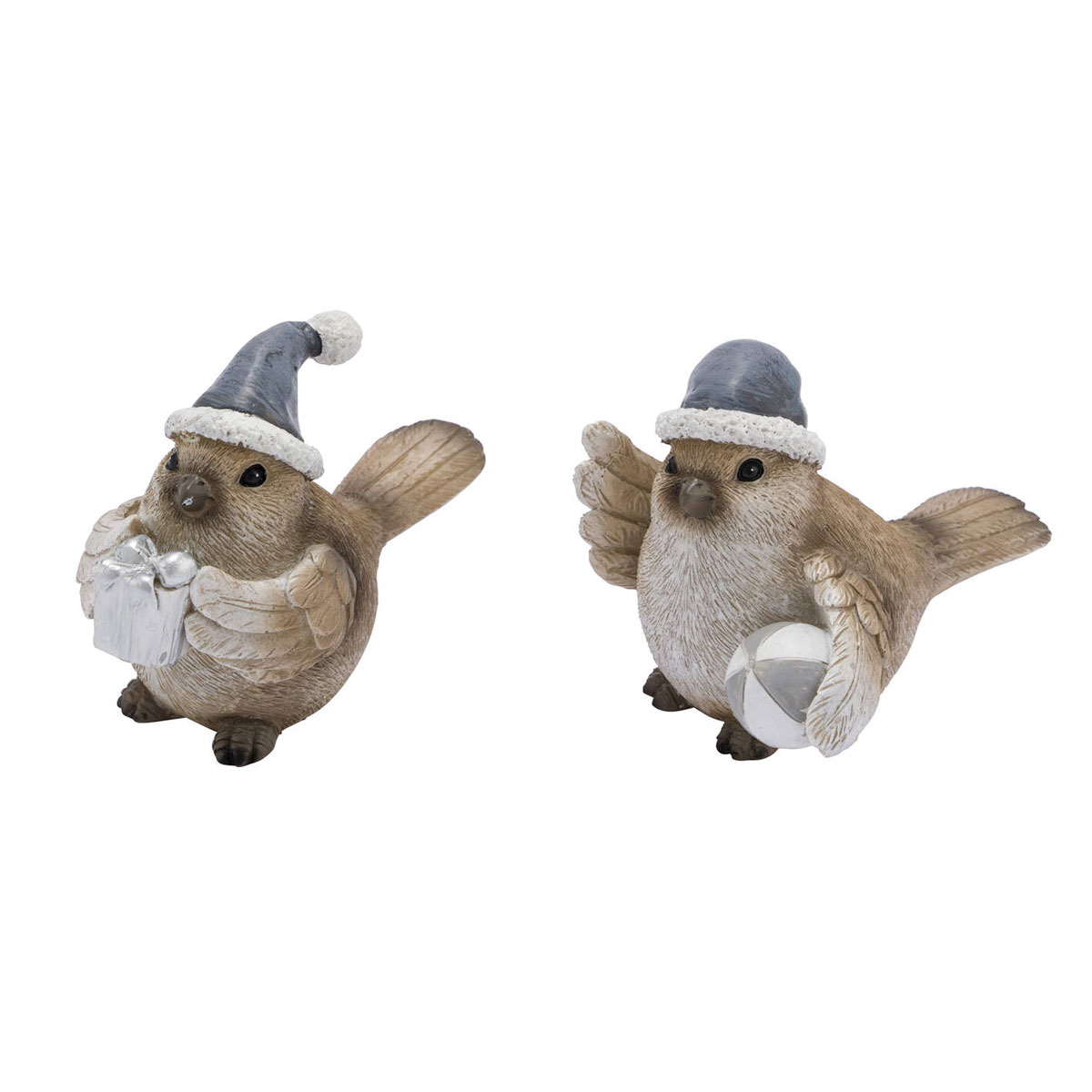 Polyvögel mit Mütze sortiert grau braun silber