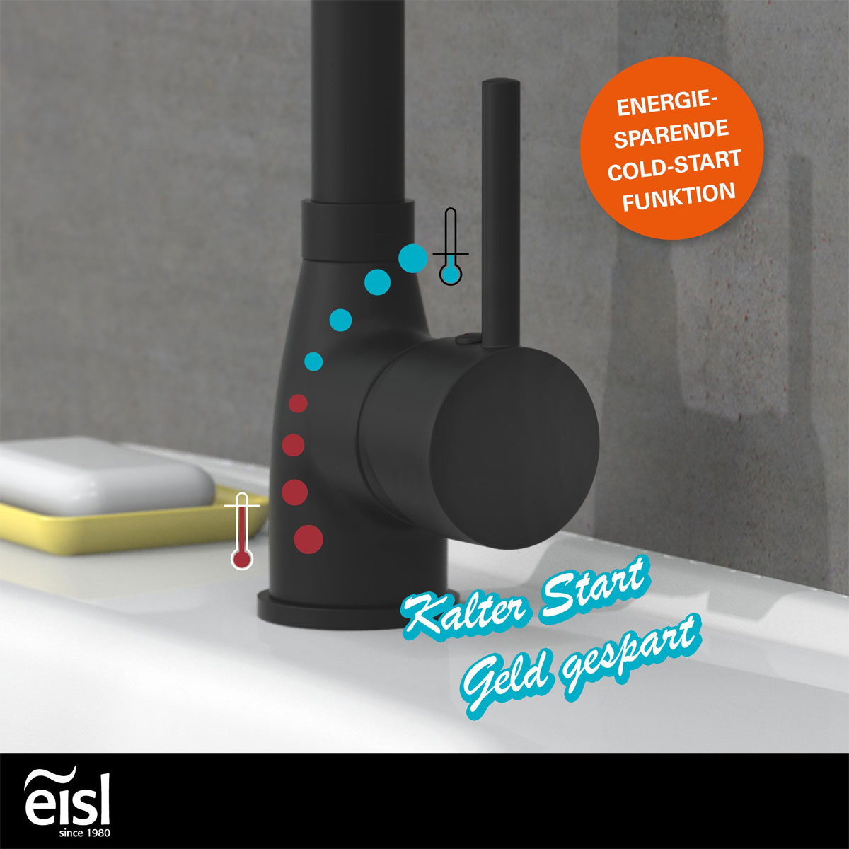 Eisl  Waschtischarmatur „Futura“ schwarz mit Cold-Start-Funktion Bild 5