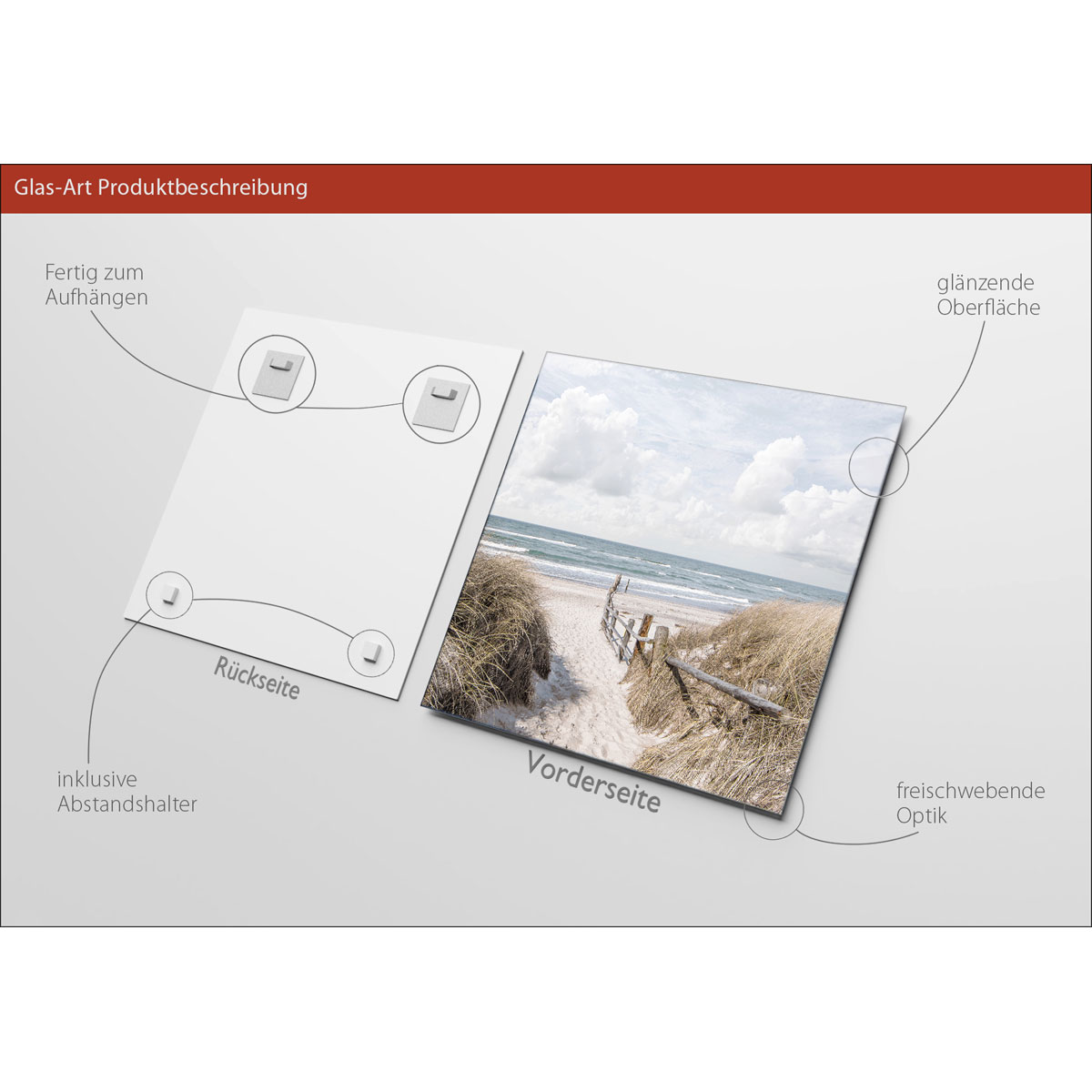 Glas-Art Way To Beach 50 x 50 Glasbild Bild 3