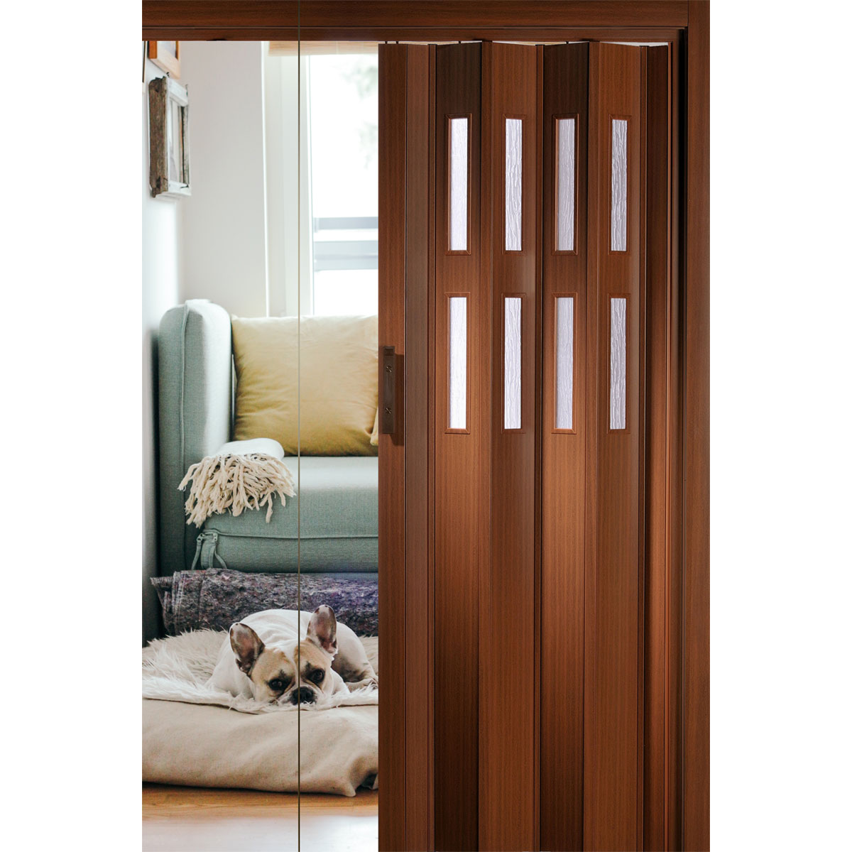 FORTE Kunststoff-Falttür Luciana B 88,5 x H 202 cm Mahagoni 2 Fenster Bild 2