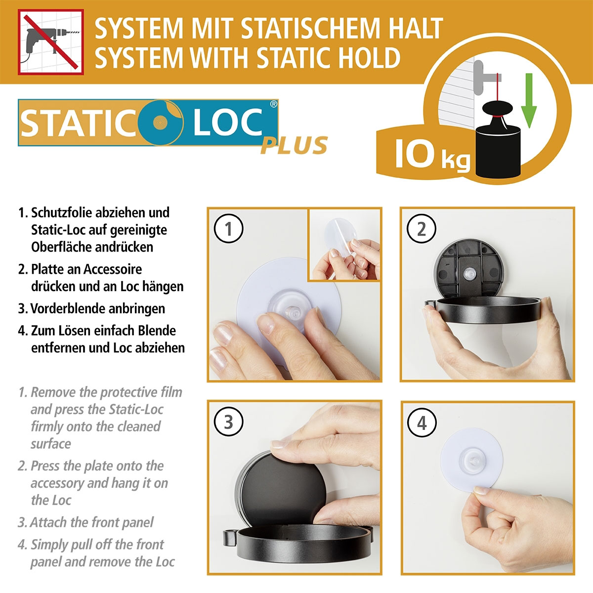 Wenko Static-Loc Plus WC-Garnitur Pavia Schwarz WC-Bürstenhalter Befestigen  ohne bohren | 514984 | Toilettenbürstenhalter