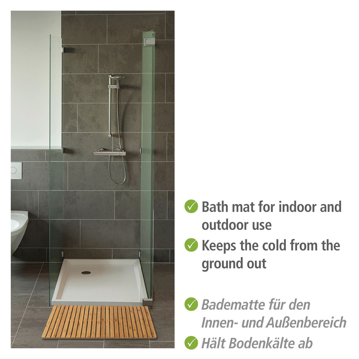 Wenko  Baderost Indoor und Outdoor Bambus 100 x 50 cm Badematte Bodenrost für Dusche Bad Pool mit rutschhemmender Unterseite Bild 3