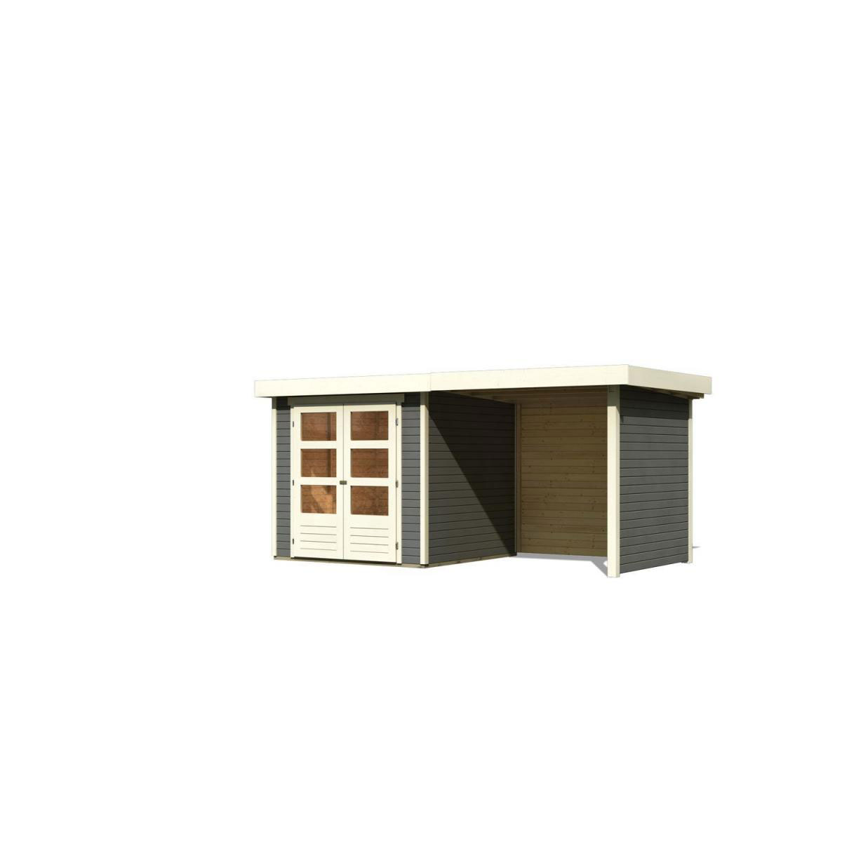 Karibu Gartenhaus-Set Askola 2 mit Anbaudach 2,40 m mit Seiten- und  Rückwand terragrau | 216170