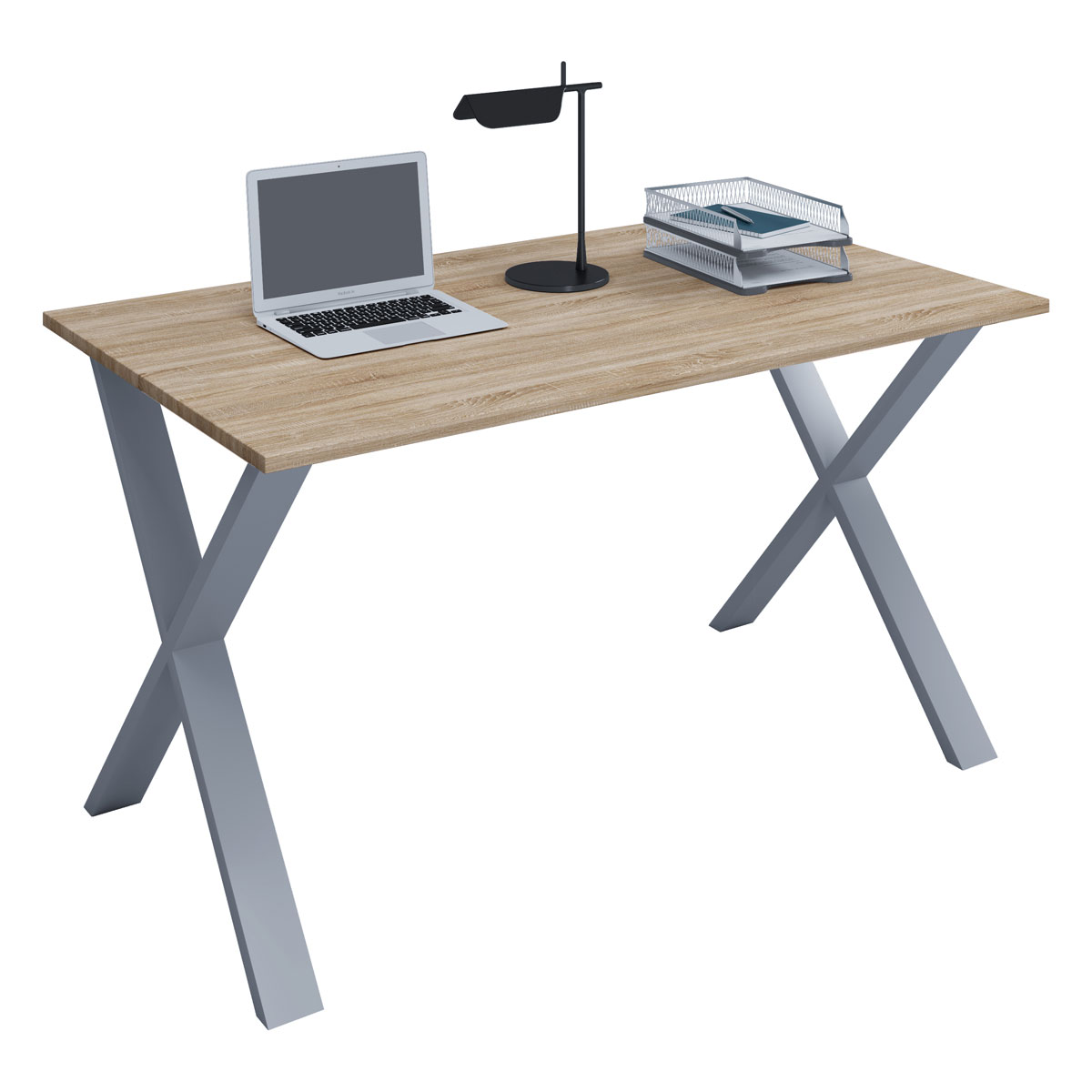 Schreibtisch Lona 140 x 50 cm X-Fußgestell braun/silber