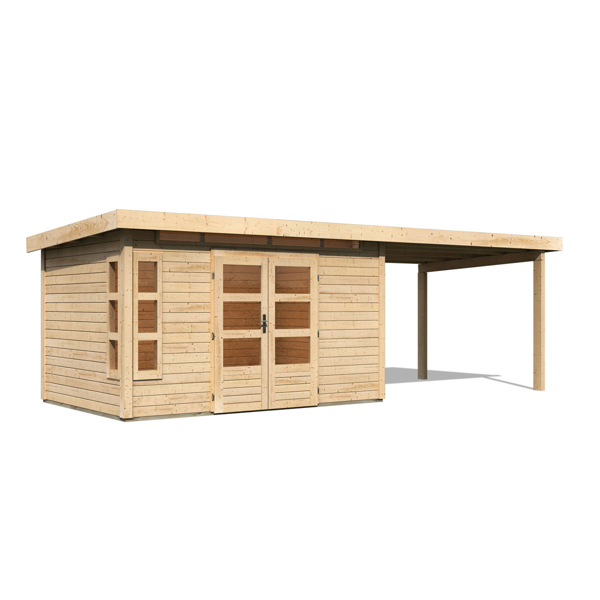 Karibu  Blockbohlenhaus Kastorf 7 naturbelassen mit Anbaudach Bild 3