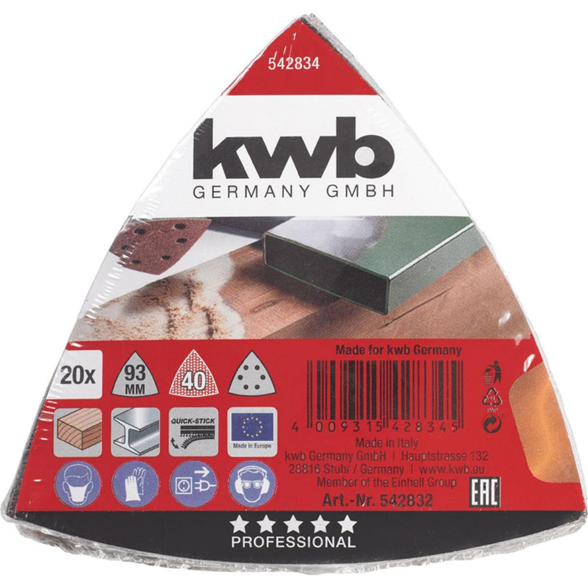 kwb  Schleifdreiecke Quick Stick Holz und Metall 93 mm K40 Bild 2