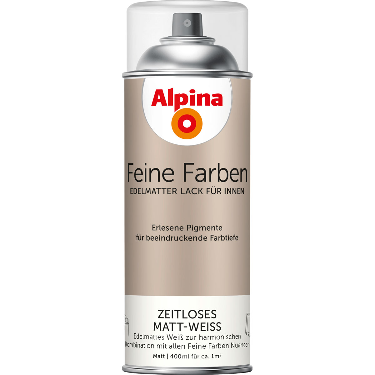 Alpina Buntlack Feine Farben Sprühlack Zeitloses Matt-Weiss edelmatt 400ml