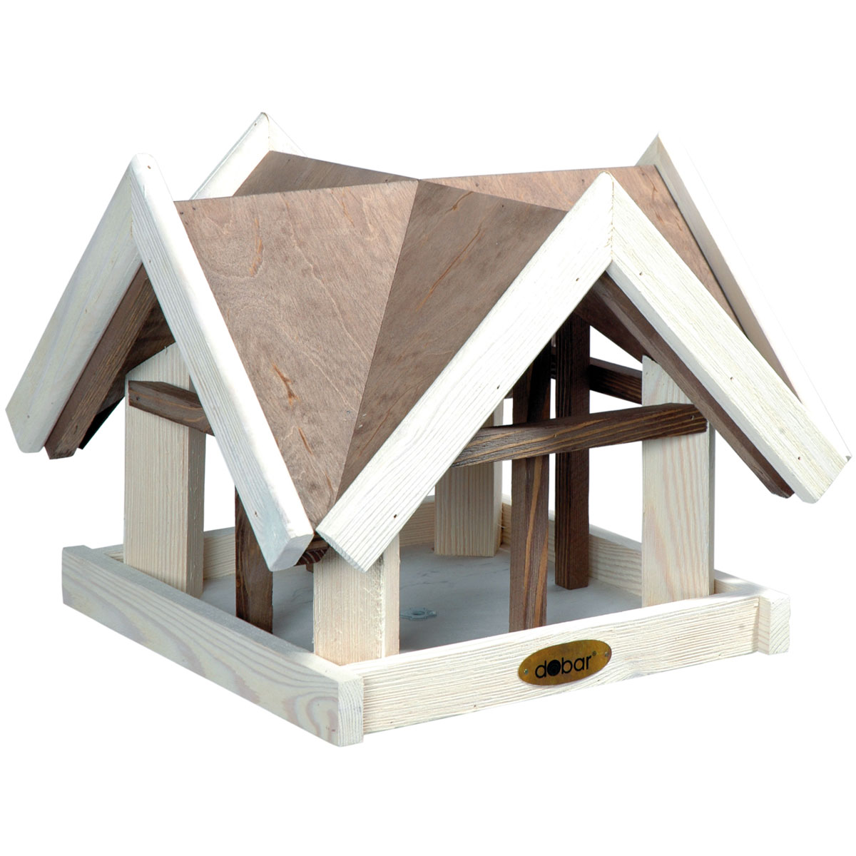dobar Design-Vogelfutterhaus Antik 37 x 37 x 30 cm Antikfinish-Optik Kiefer Weiß/Braun