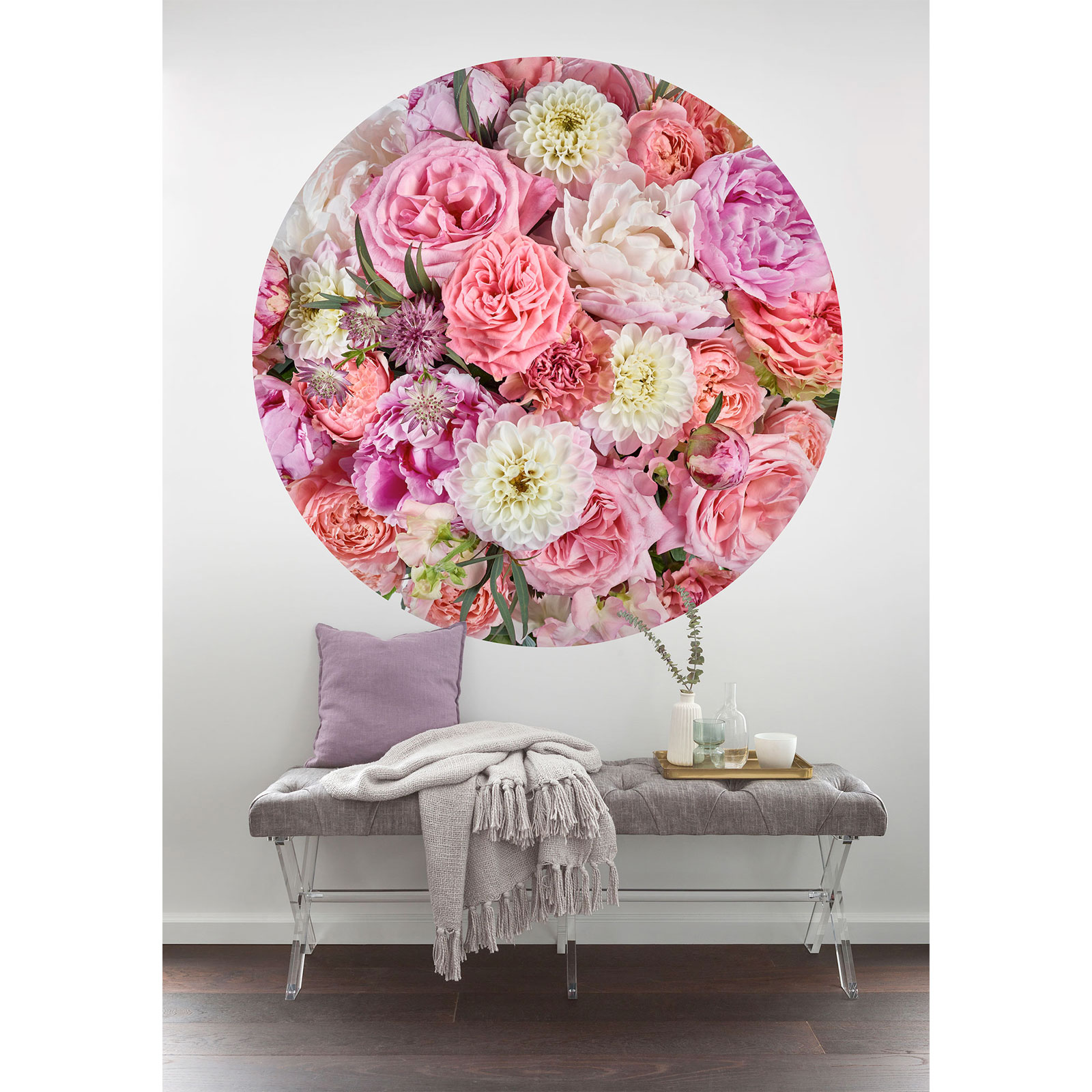 Komar Selbstklebende Vlies Fototapete rund Beautiful Blossoms Durchmesser 125 cm