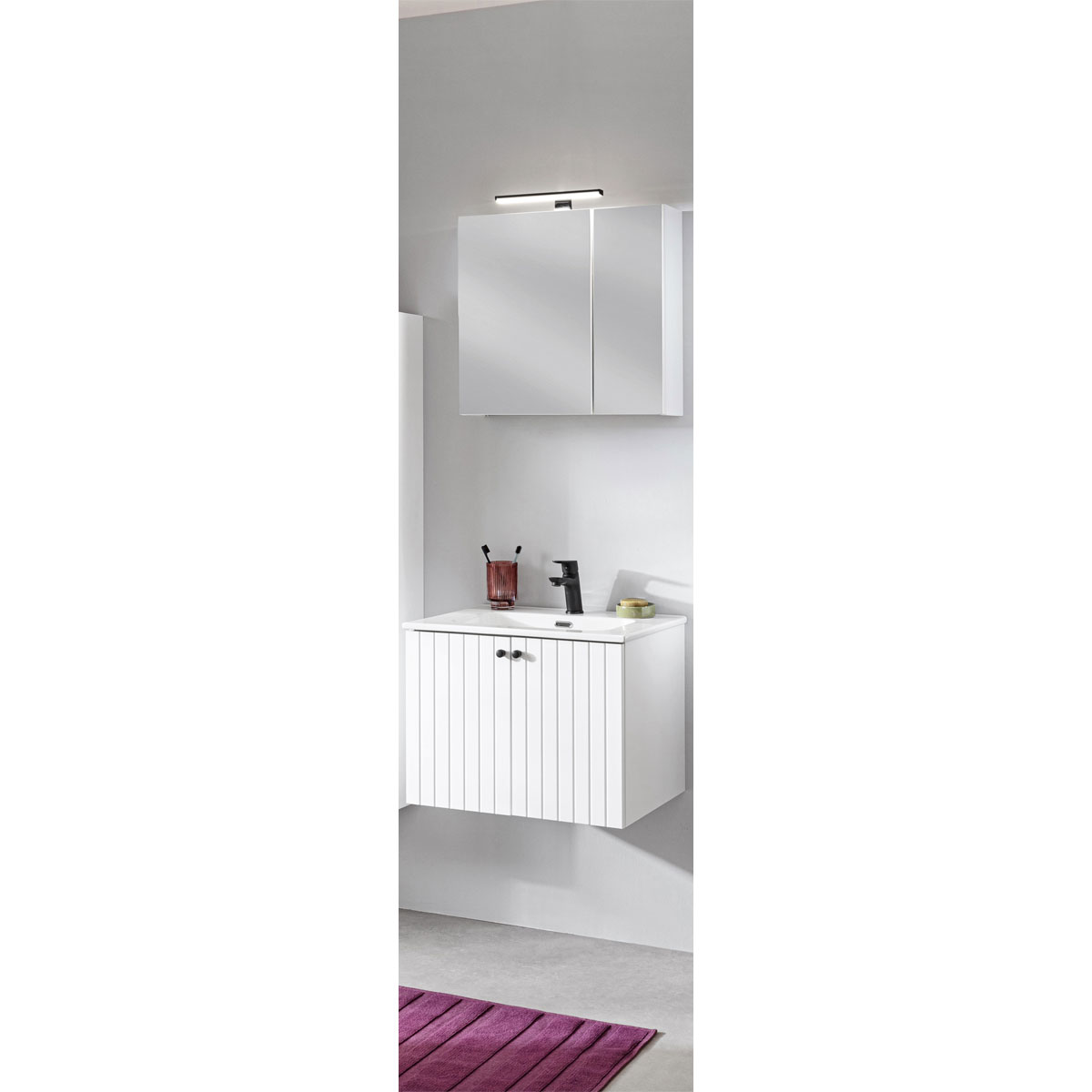 Badmöbel-Set Piet, Spiegelschrank + Waschtischunterschrank, inkl. LED-Aufsatzleuchte