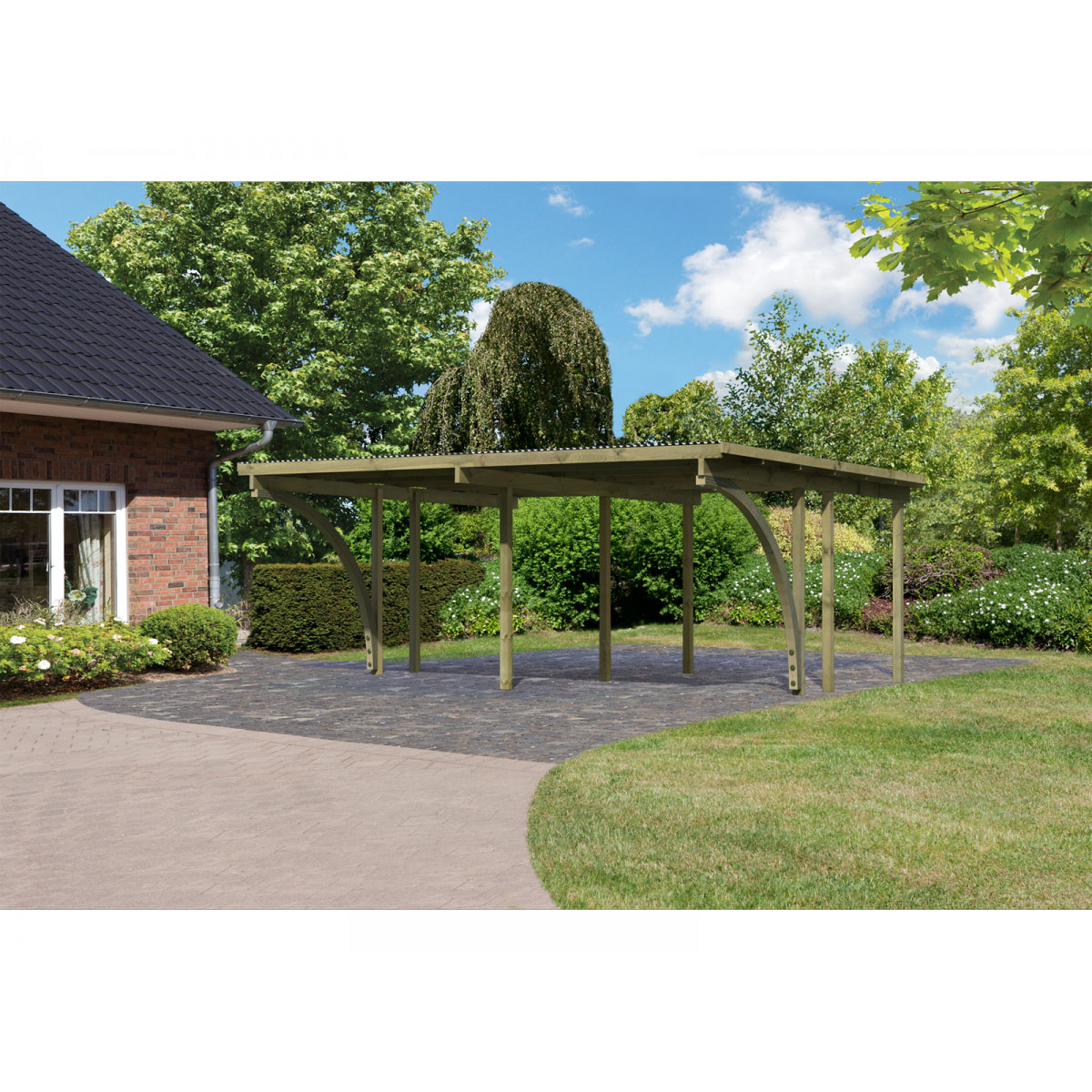 Karibu Doppelcarport Eco 1 Variante C inkl zwei Einfahrtsbögen
