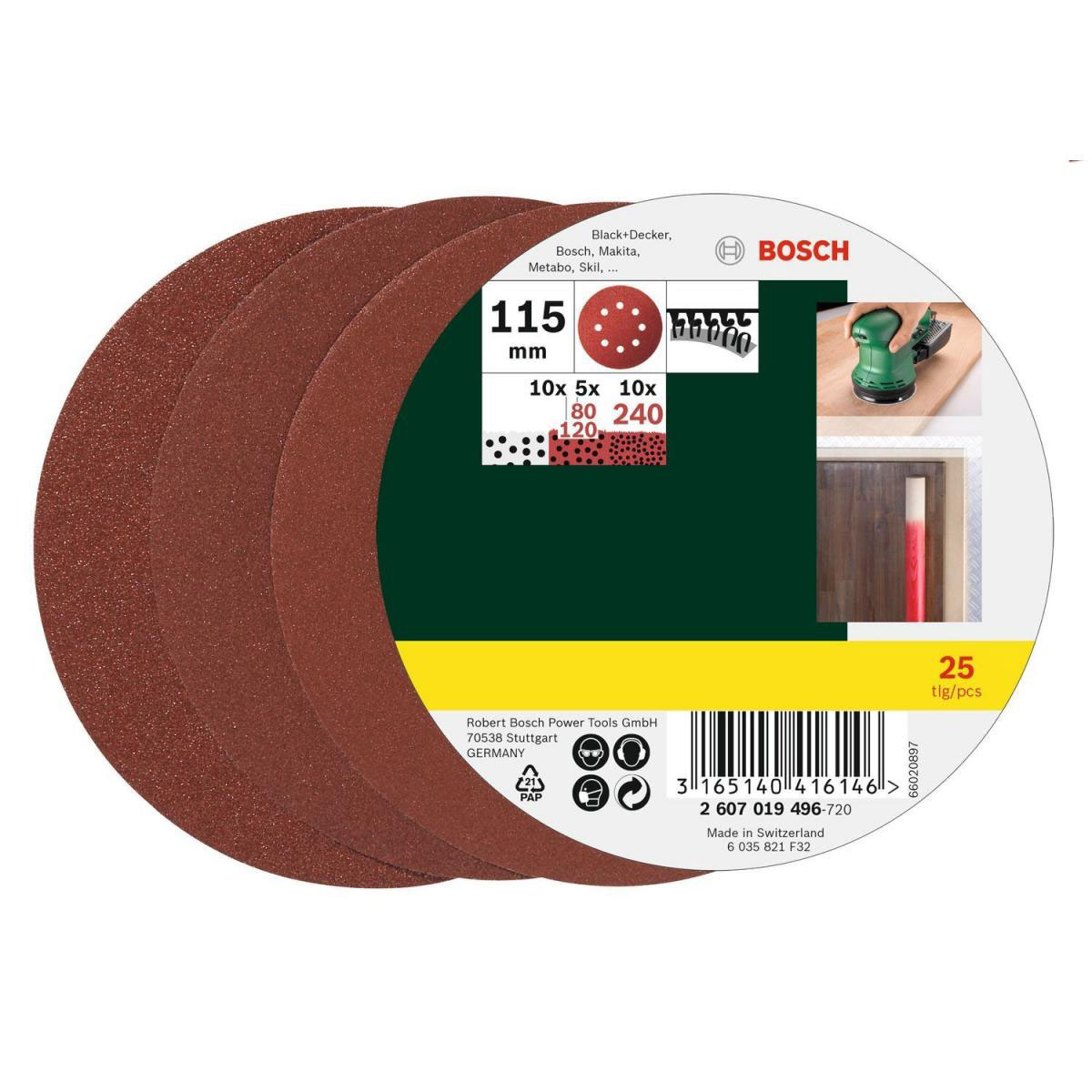 Bosch  Exzenterschleifblätter-Set 11,5 cm P80/120/240/115 Bild 1