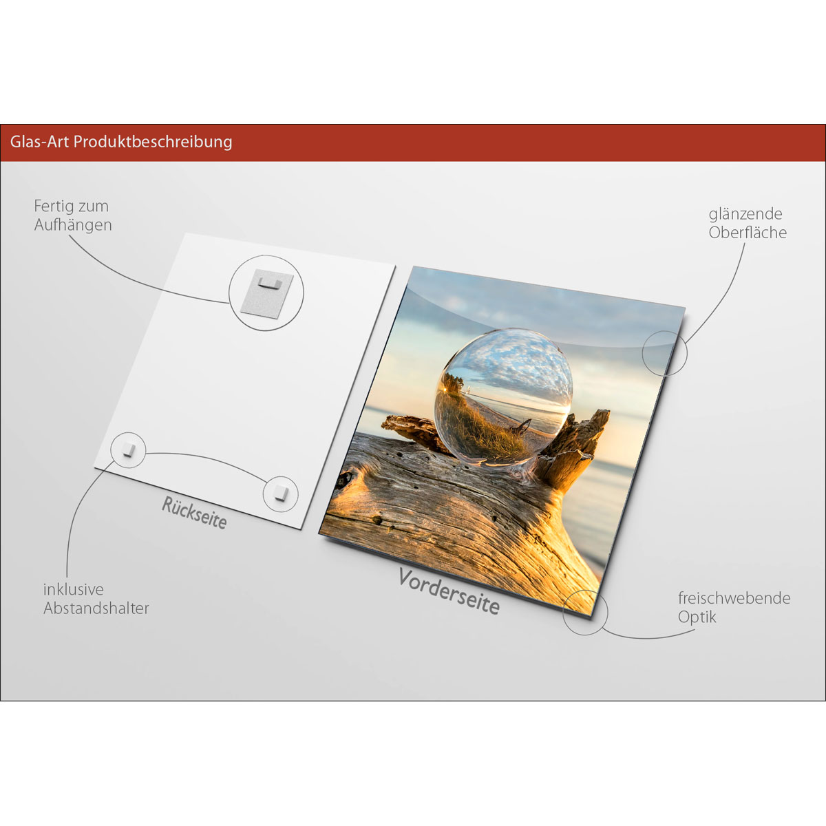 Glas-Art Drop On Wood 30 x 30 Glasbild Bild 3