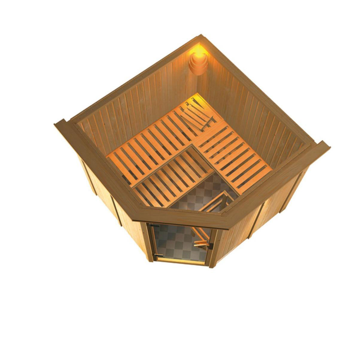 Karibu Systemsauna Jarin 68 mm 9 kW Ofen integr Strg mit Dachkranz Bild 4