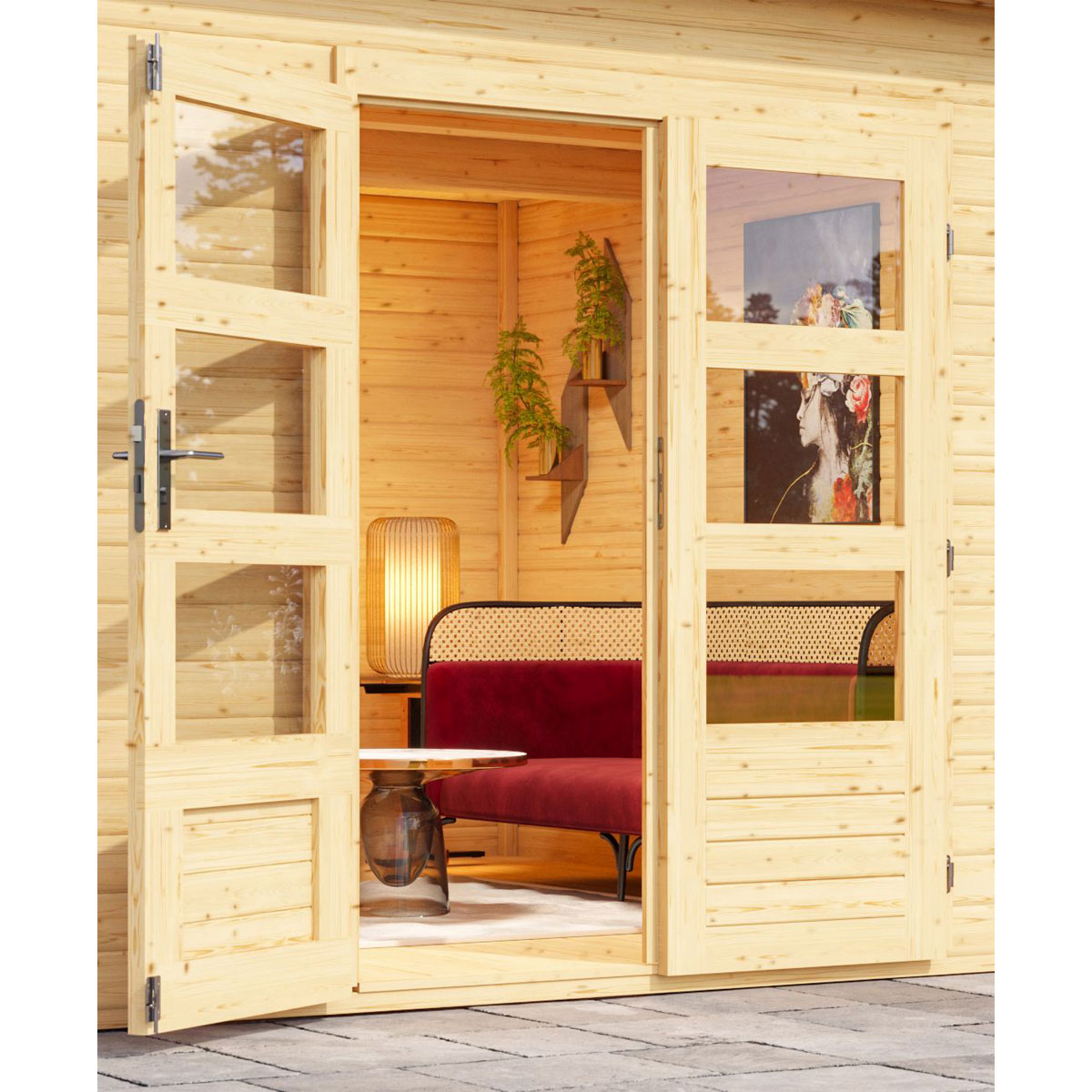 Karibu  Gartenhaus Northeim 5 natur 40 mm mit Anbaudach Bild 5