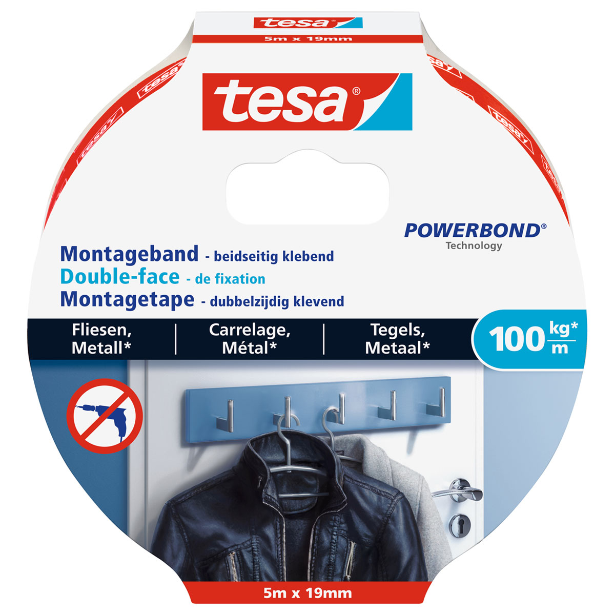 Tesa Montageband für Fliesen 5 m x 19 mm Traglast 100 kg