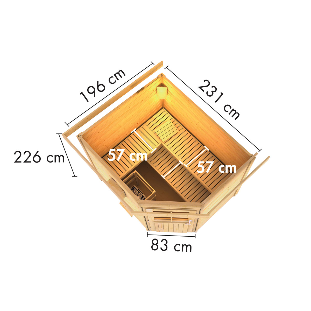 Karibu  Saunahaus „Mikka“ mit moderner Tür terragrau Bild 3