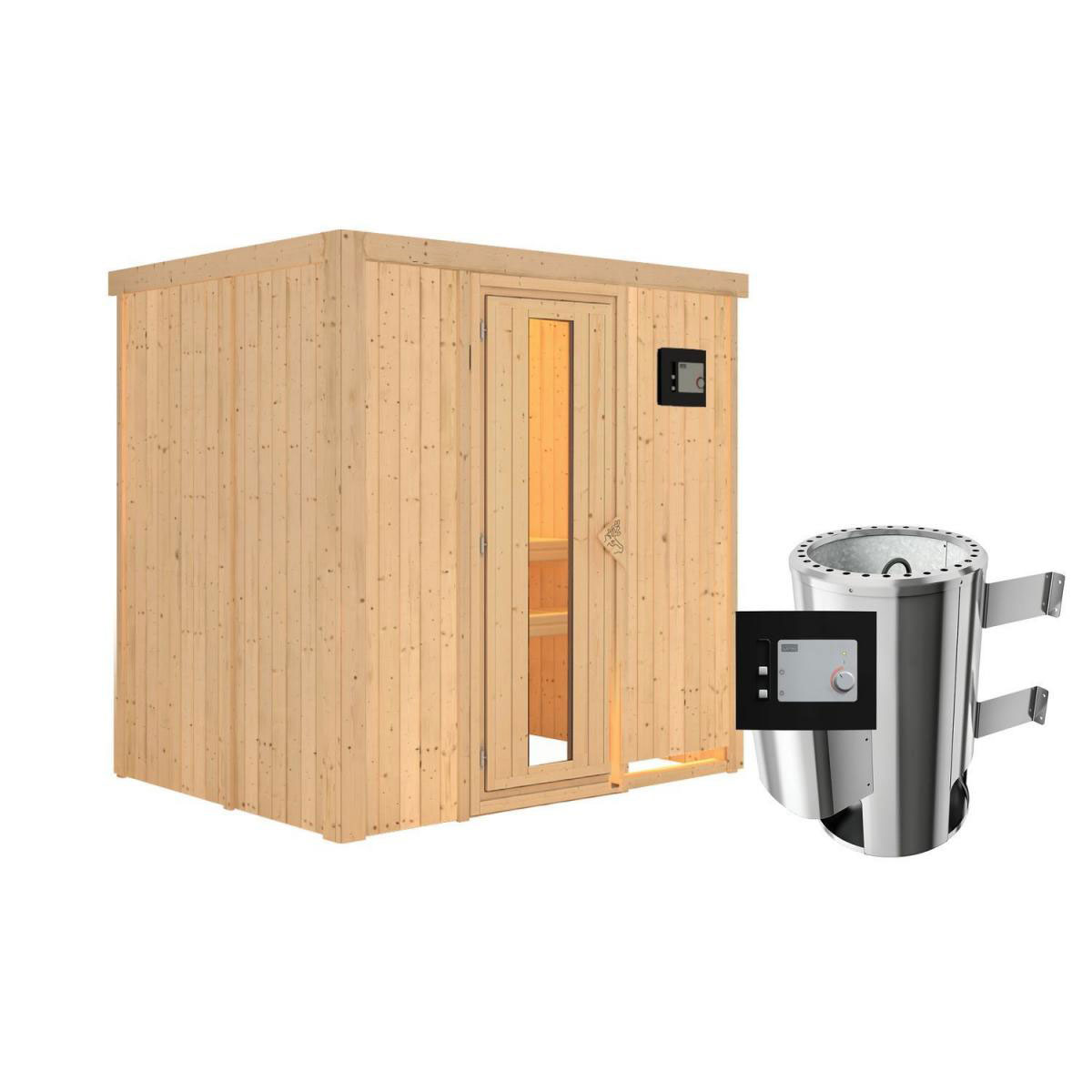 Karibu Sauna Fanja Fronteinstieg 3,6 kW Ofen externe Strg kein Kranz Klarglas-Tür