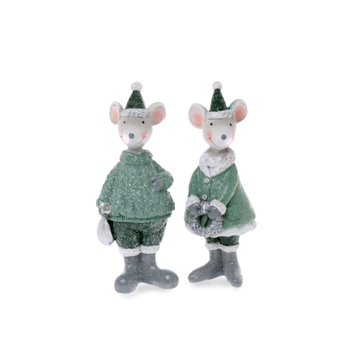 Deko Maus 2er-Set 12,5cm grün grau