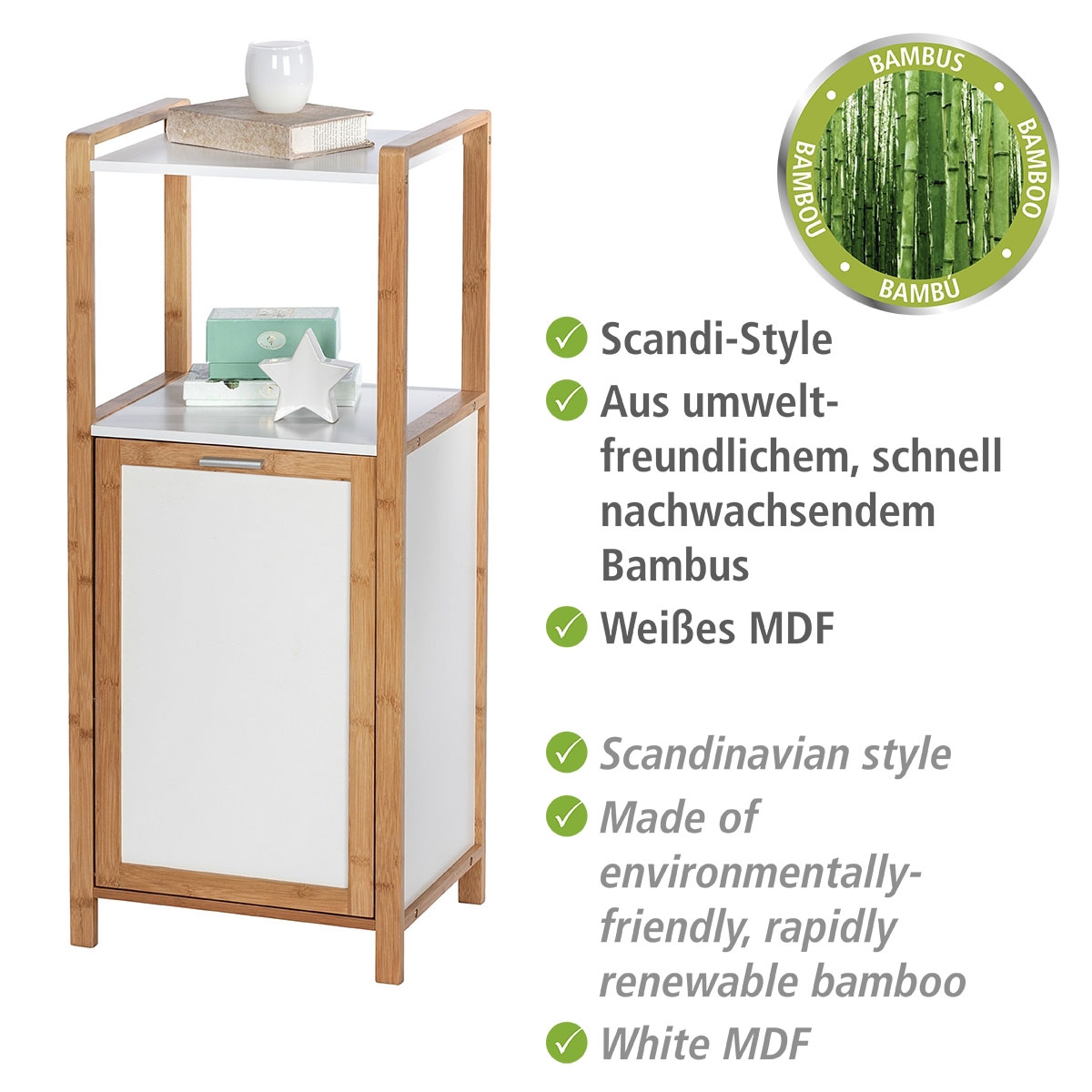 Bambus Ablagen | 2 mit Wäschebox mit Finja Regal und 514380 Wenko aus integriertem Wäschesammler