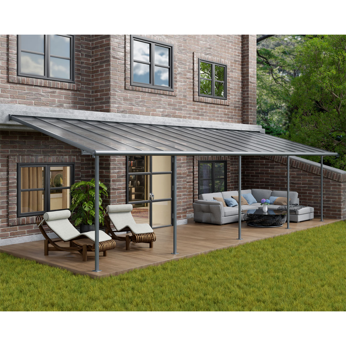 Palram Canopia Sierra Alu Terrassenüberdachung Polycarbonat 3x9,8 m grau