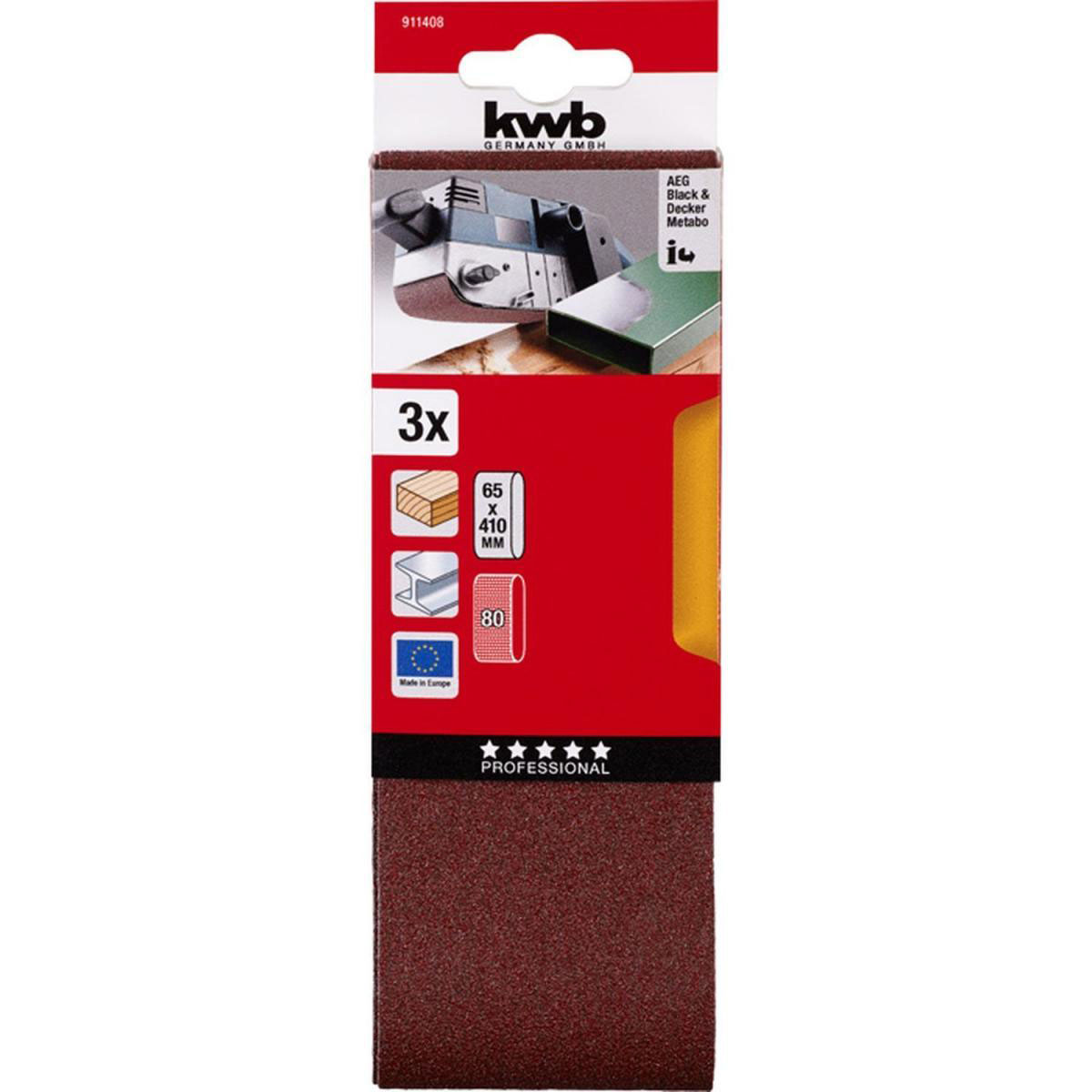 kwb  Schleifbänder Holz und Metall 65 x 410 mm K80 Bild 2