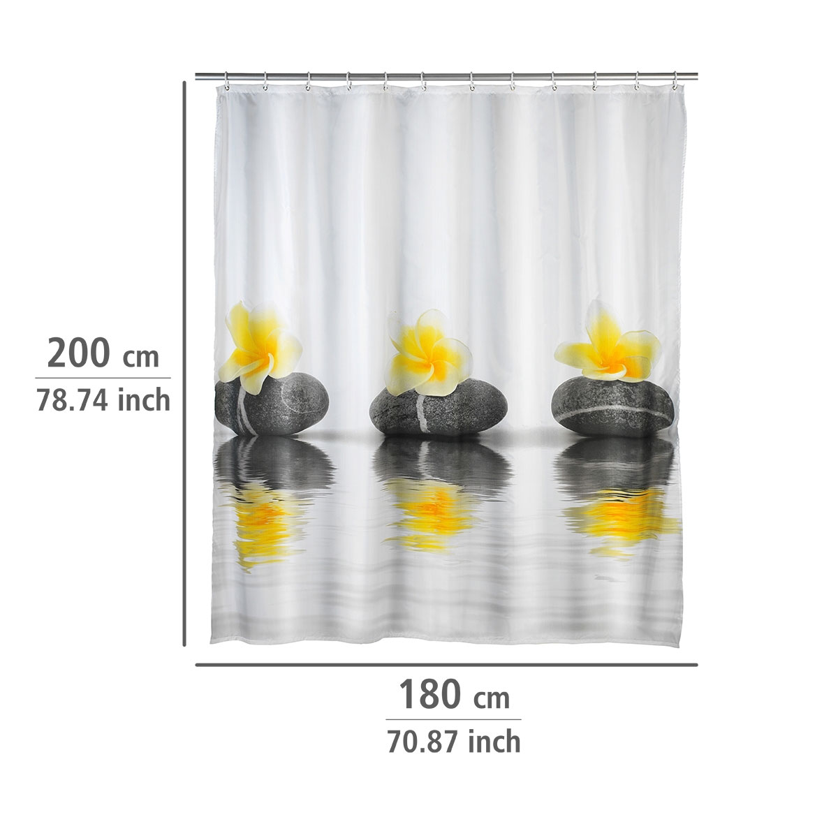 Wenko  Duschvorhang Stones with Flower Textil Polyester 180 x 200 cm waschbar Bild 5