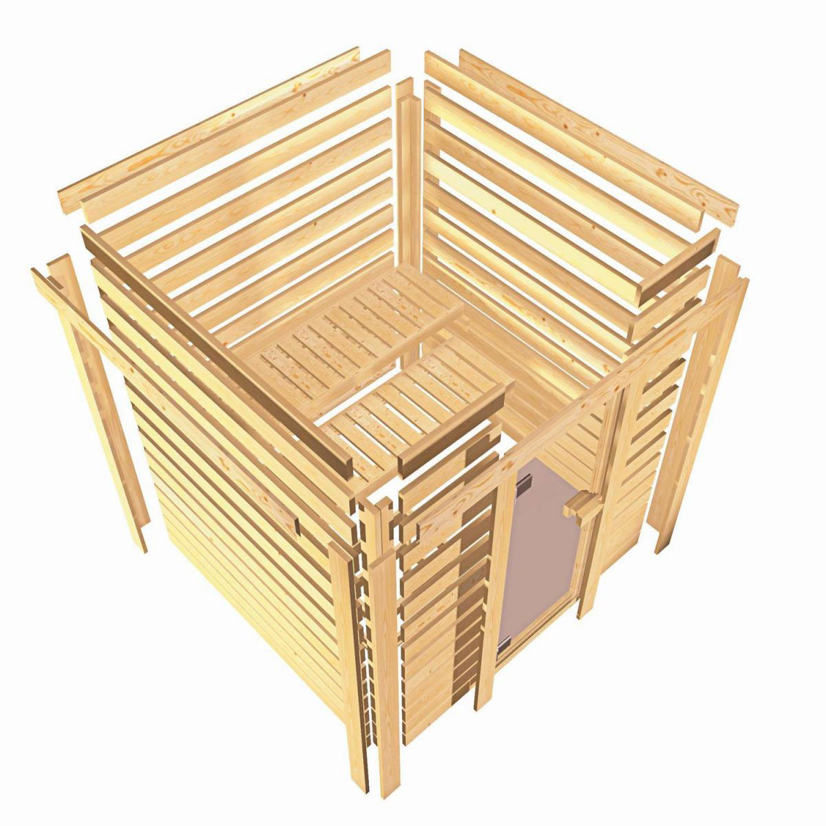 Karibu Sauna Leona Eckeinstieg 9 kW Ofen externe Strg modern kein Kranz bronzierte Glastür Bild 7