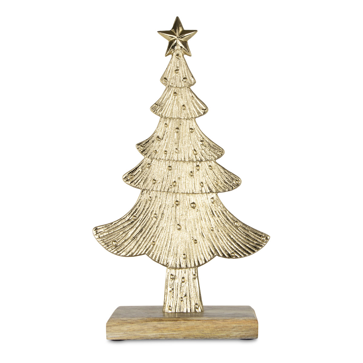 Weihnachtsbaum auf Holzsockel Aluminium 15 x 5 x 28 cm gold