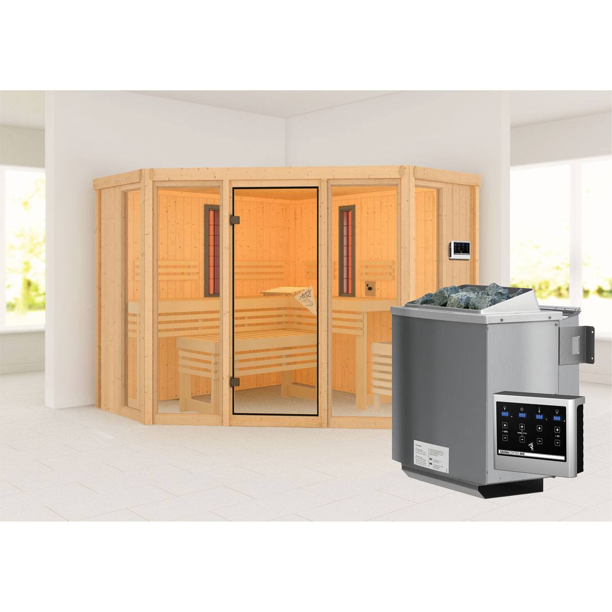 Karibu Infrarotkabine Asta naturbelassen Bio externe Steuerung Bild 1