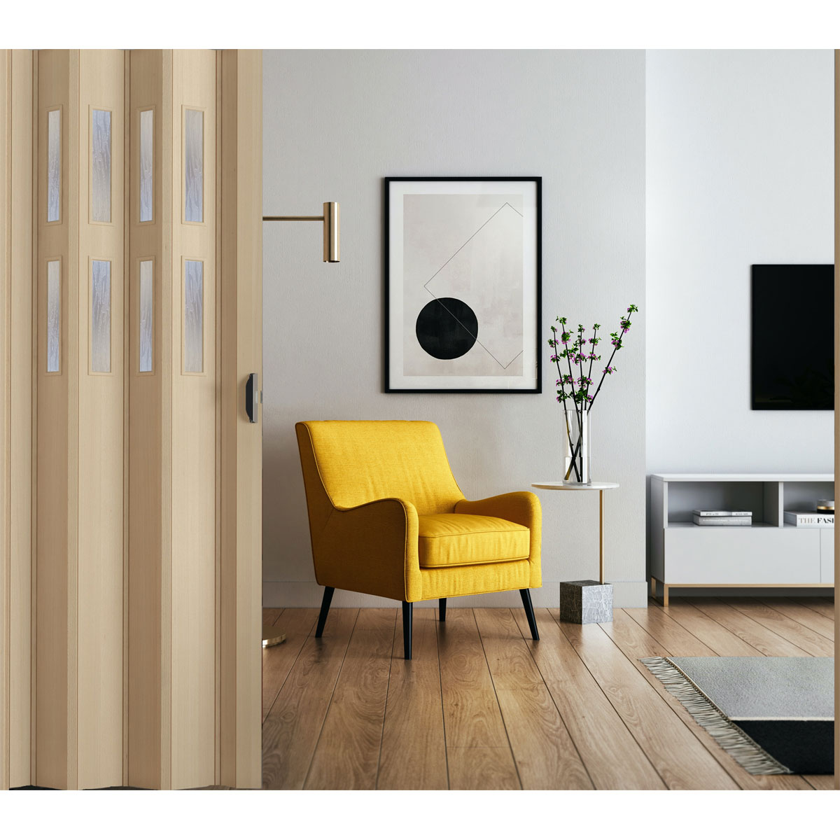 FORTE Kunststoff-Falttür Luciana B 88,5 x H 202 cm Esche holz 3 D 2 Fenster Bild 5