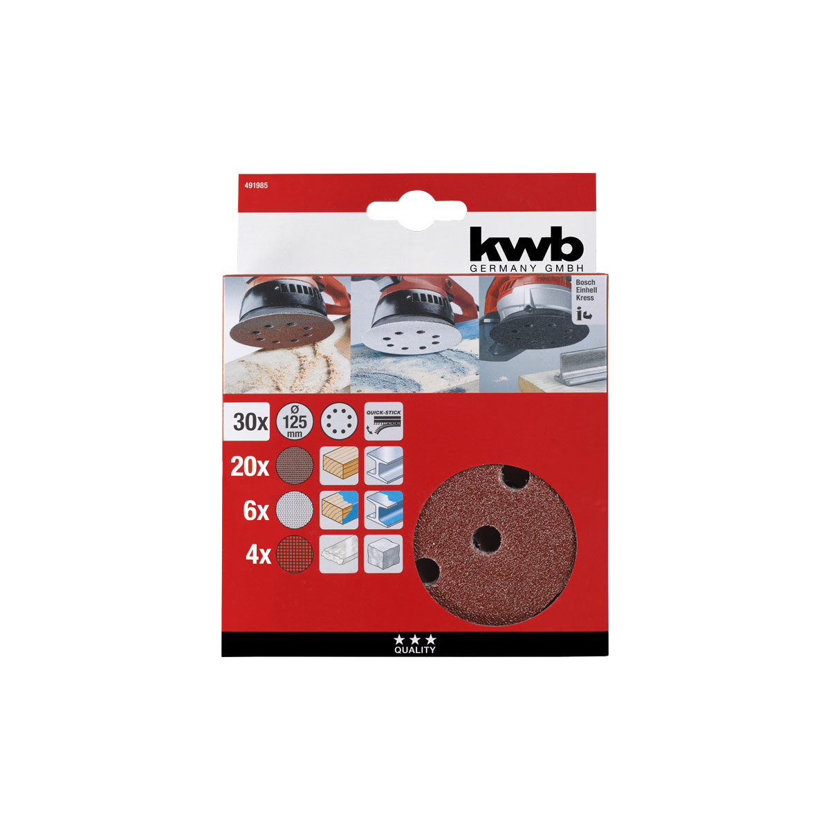 kwb  Schleifscheiben-Set Quick Stick Universal 30 teilig Durchmesser 125 mm Bild 4