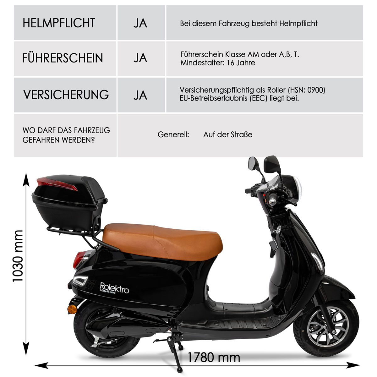 Rolektro Retro Roller E-Roller 45 km/h Lithium V.2021 Schwarz 60V-27,5Ah 2000W Bild 6